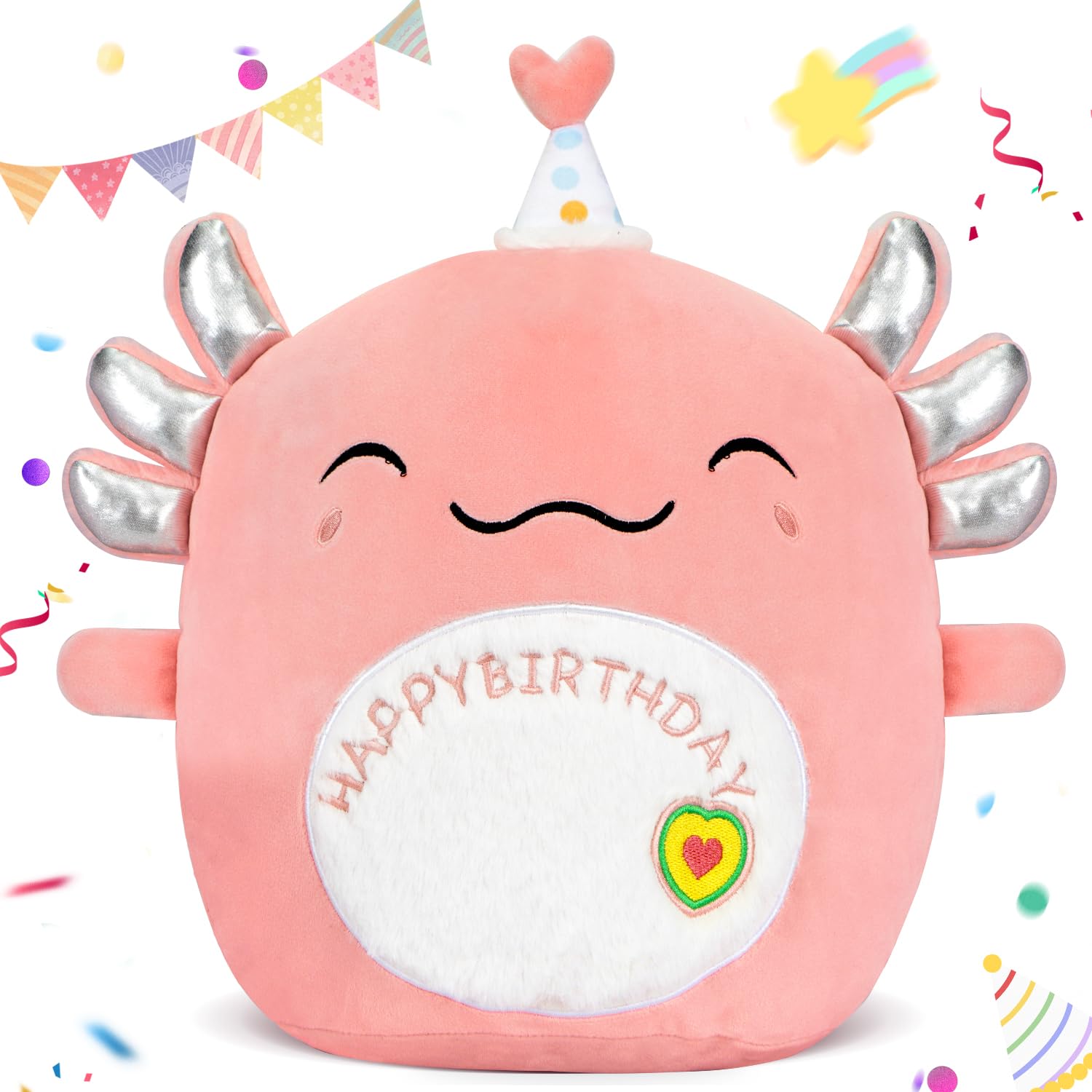 Titqwop 14' Happy Birthday Axolotl Plush Axolotl Stuffed Animal Pillow Cute Axolotl Toy Gift For Kids Boys Girls