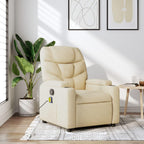 vidaXL Massage Recliner Chair - Cream Fabric, 6-Point Vibration, Manual Handle, Cup Holders - Living Room Lounge Seating
