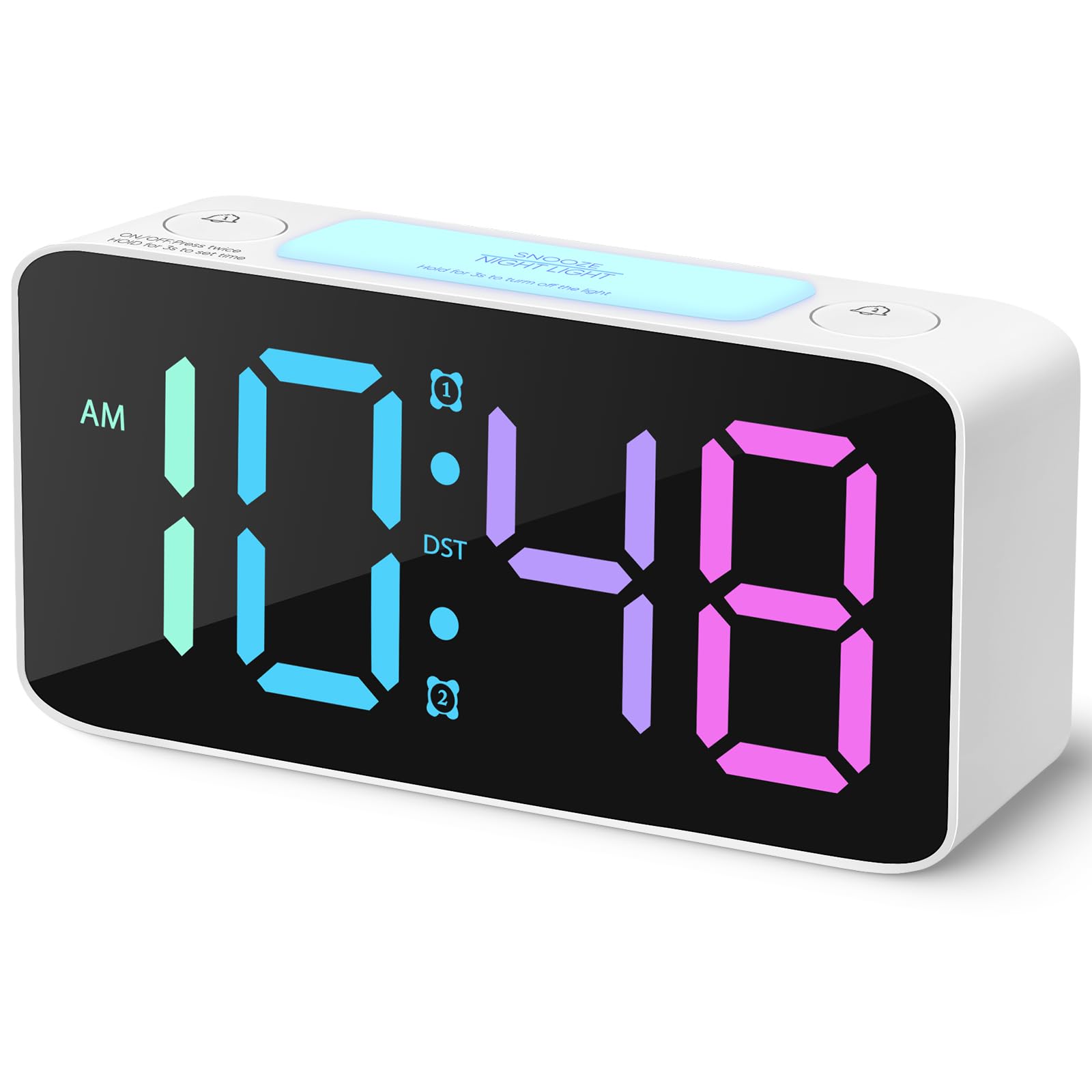 Cadmos Super Loud Alarm Clock for Heavy Sleepers Adults,Digital Clock with 7 Color NightLight,Adjustable Volume,USB Charger,Smal