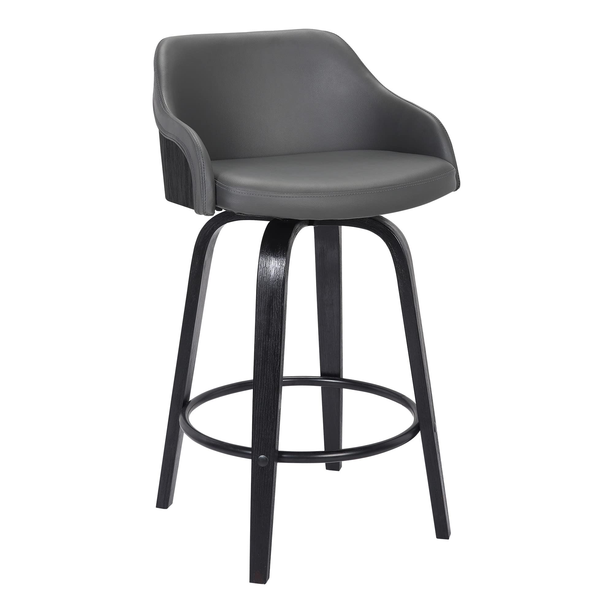 HomeRoots 26' Gray Swivel Faux Leather Black Wooden Bar Stool
