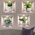 3D Green Plants Wall Sticker,4pcs 3D Vases Flower Wall Stickers Decals for Living Room Bedroom Kitchen Decor,3D Green Pot Plant 