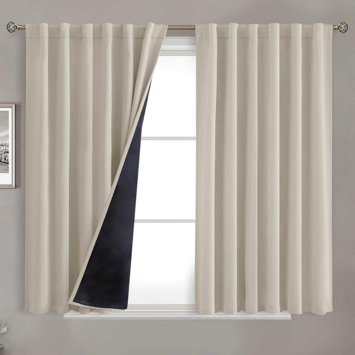 Bgment 100% Room Darkening Thermal Insulated Blackout Curtains 45 Inches Long With Liner, Rod Pocket And Back Tab Double Layer N