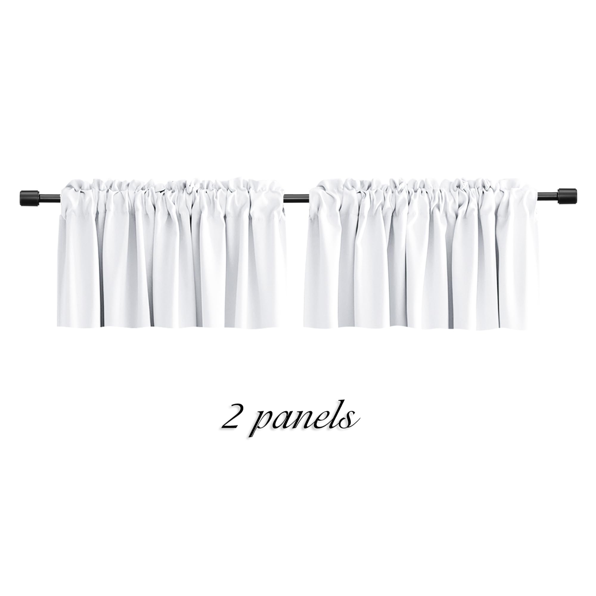 Donren Pure White Pack Of 2 Valances For Window 52 By 15 Inches Long - Rod Pocket Room Darkening Kitchen Valances