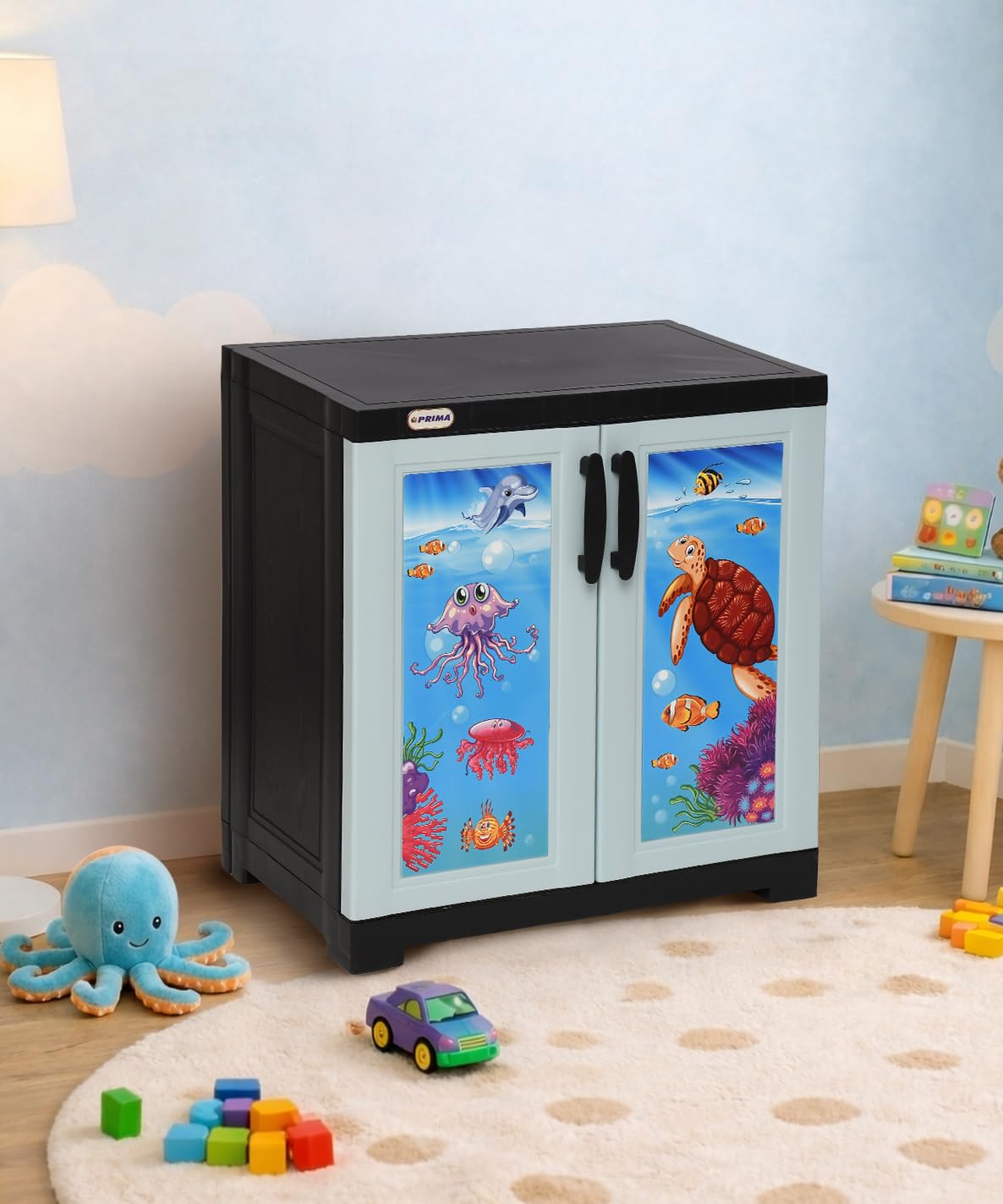 Prima Viva1 Junior Plastic Cabinet For Kid| 2Compartment Multipurpose Organizer | Under WaterTheme Design | Strong & Spacious