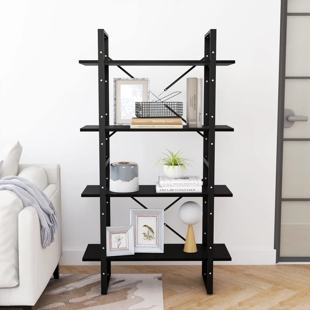 vidaXL 4-Tier Book Cabinet Black 31.5&quot;x11.8&quot;x55.1&quot; Solid Pine Wood