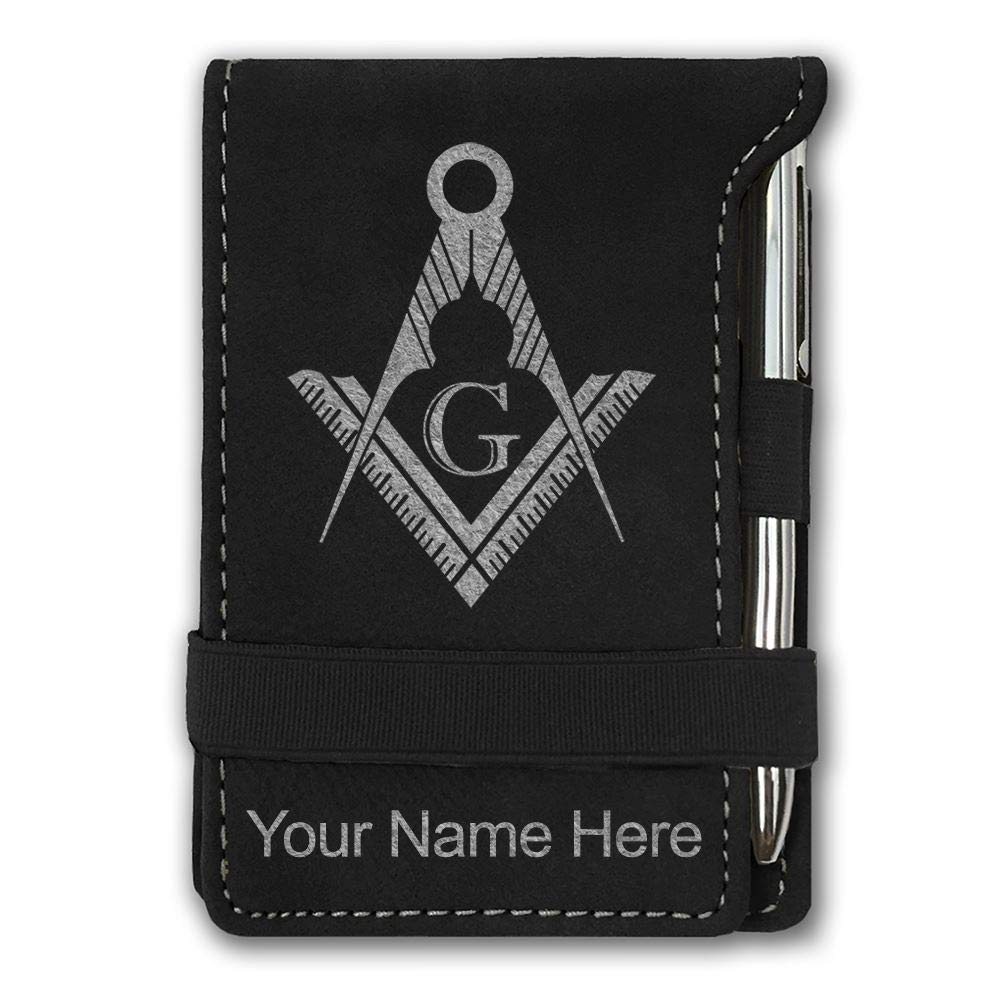 Lasergram Mini Padfolio With Notepad And Pen, Freemason Symbol, Personalized Engraving Included (Black With Silver) [Office Prod