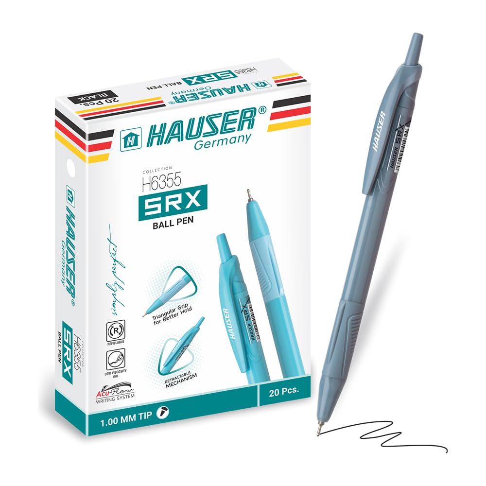 Hauser Srx Retractable Black Ballpoint Pens 20 Pc, 1.00 Mm Bold Pens, Back To School Supplies, Office Pens, Desk Essentials, Edu