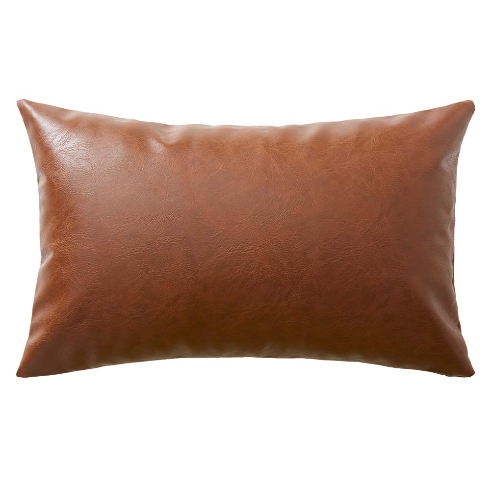 Fancy Homi Faux Leather Boho Decorative Throw Pillow Covers, Thick Modern Solid Square Cushion Case Set For Couch Sofa Bedroom C