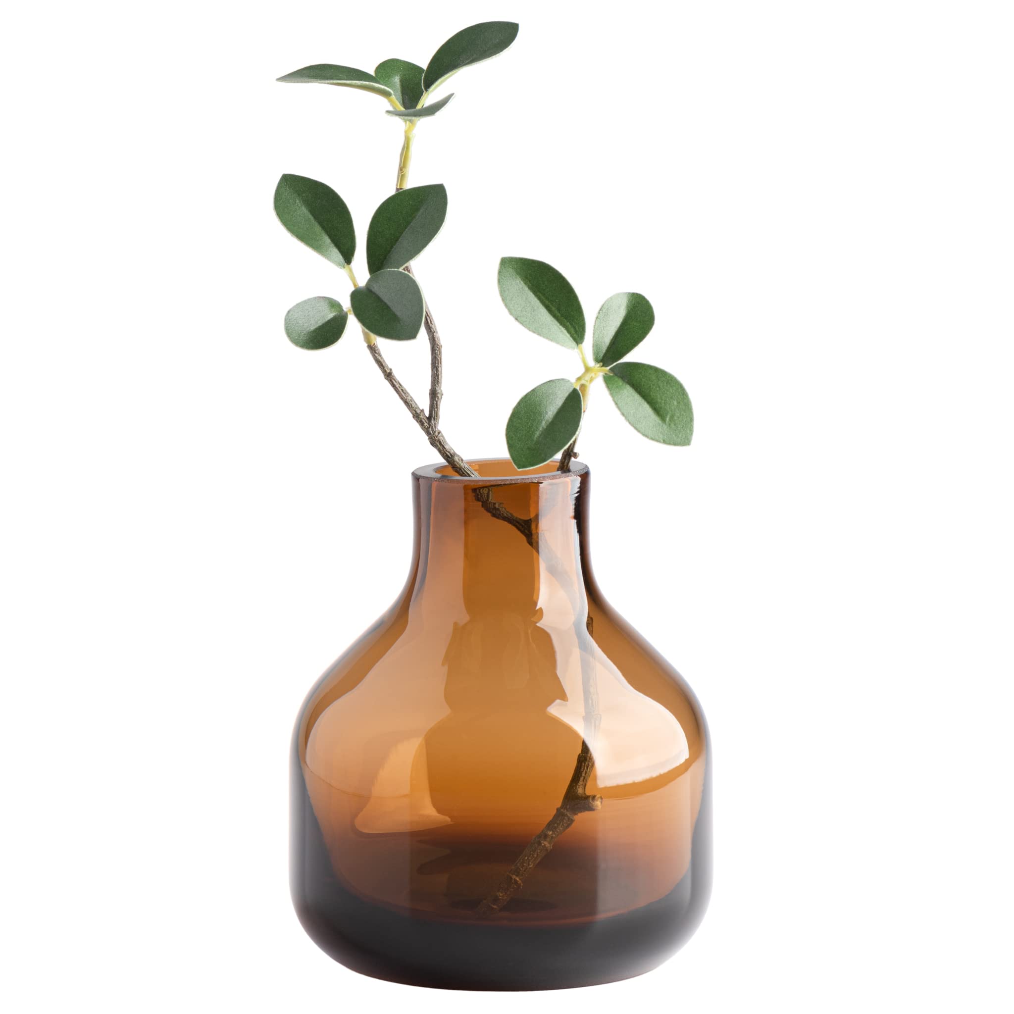 Torre & Tagus Solid Color Round Art Glass Vase for Flowers - 5 Tall Unique Flower Vase, Clear Handmade Bottle Vase for Home Deco