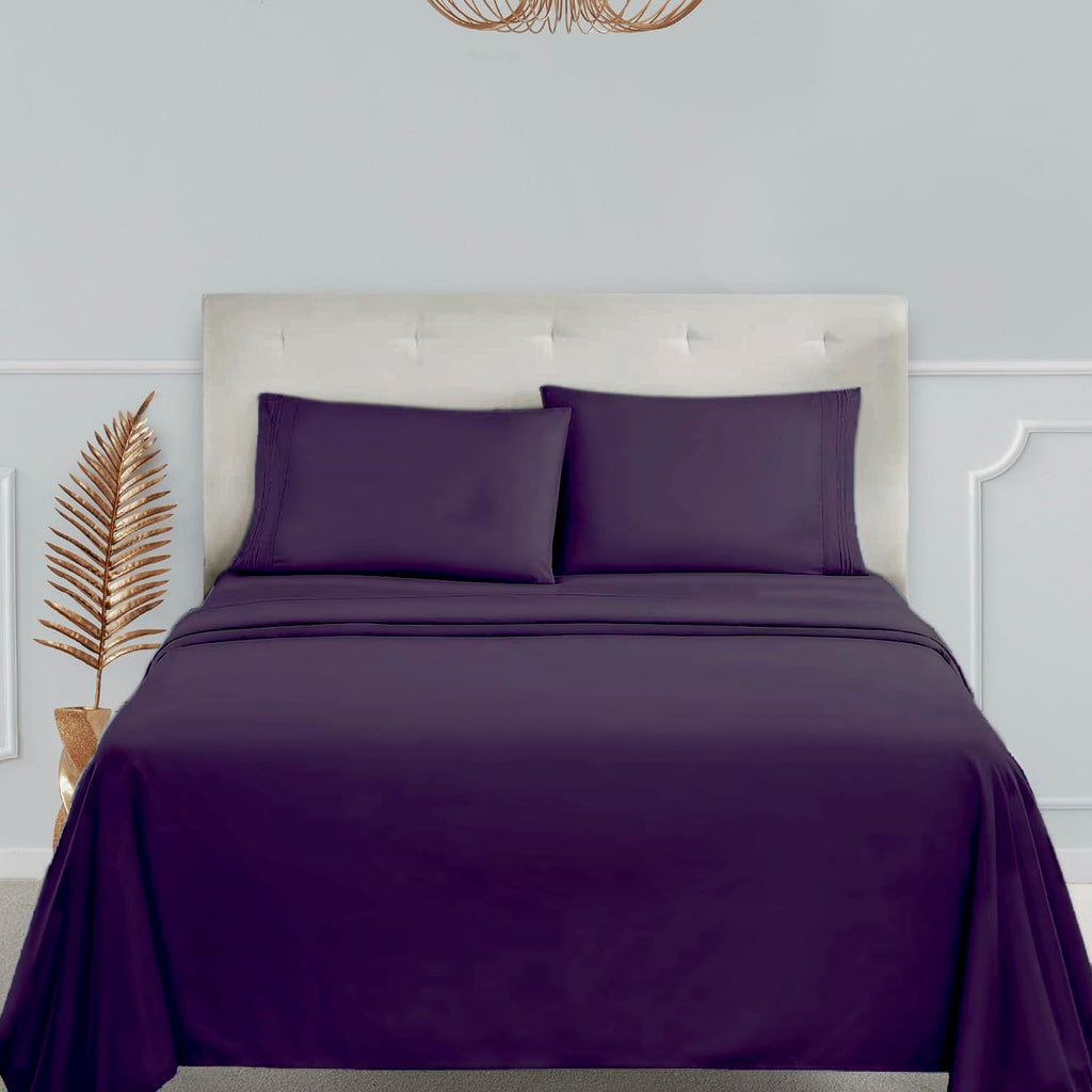 Clara Clark Bed Sheets, Premier 1800 Series 4 Piece Bed Sheet Set, Deep Pocket, Wrinkle, Fade, Stain Resistant, Luxury Soft Bedding Sheets & Pillowcases, Queen, Purple Eggplant