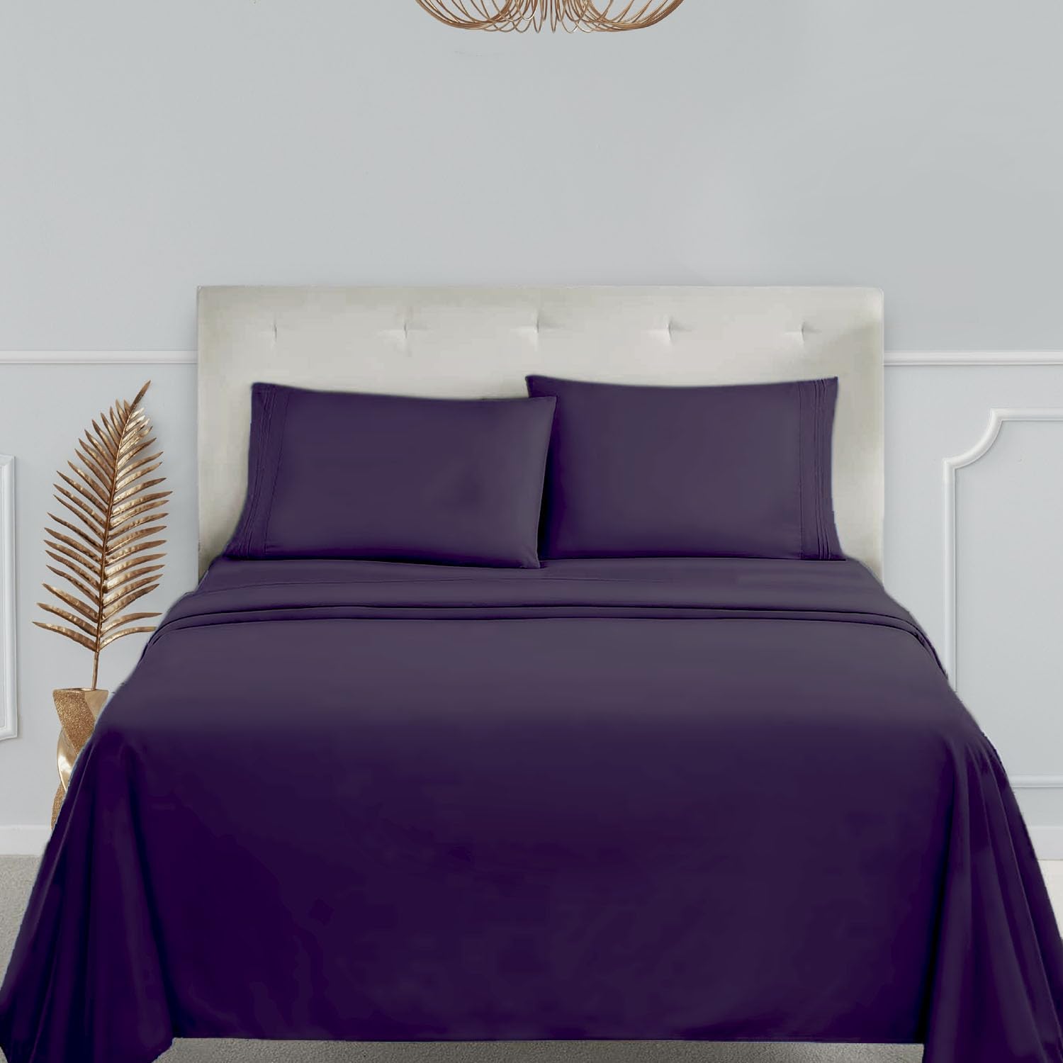 Clara Clark Bed Sheets, Premier 1800 Series 4 Piece Bed Sheet Set, Deep Pocket, Wrinkle, Fade, Stain Resistant, Luxury Soft Bedding Sheets & Pillowcases, Queen, Purple Eggplant