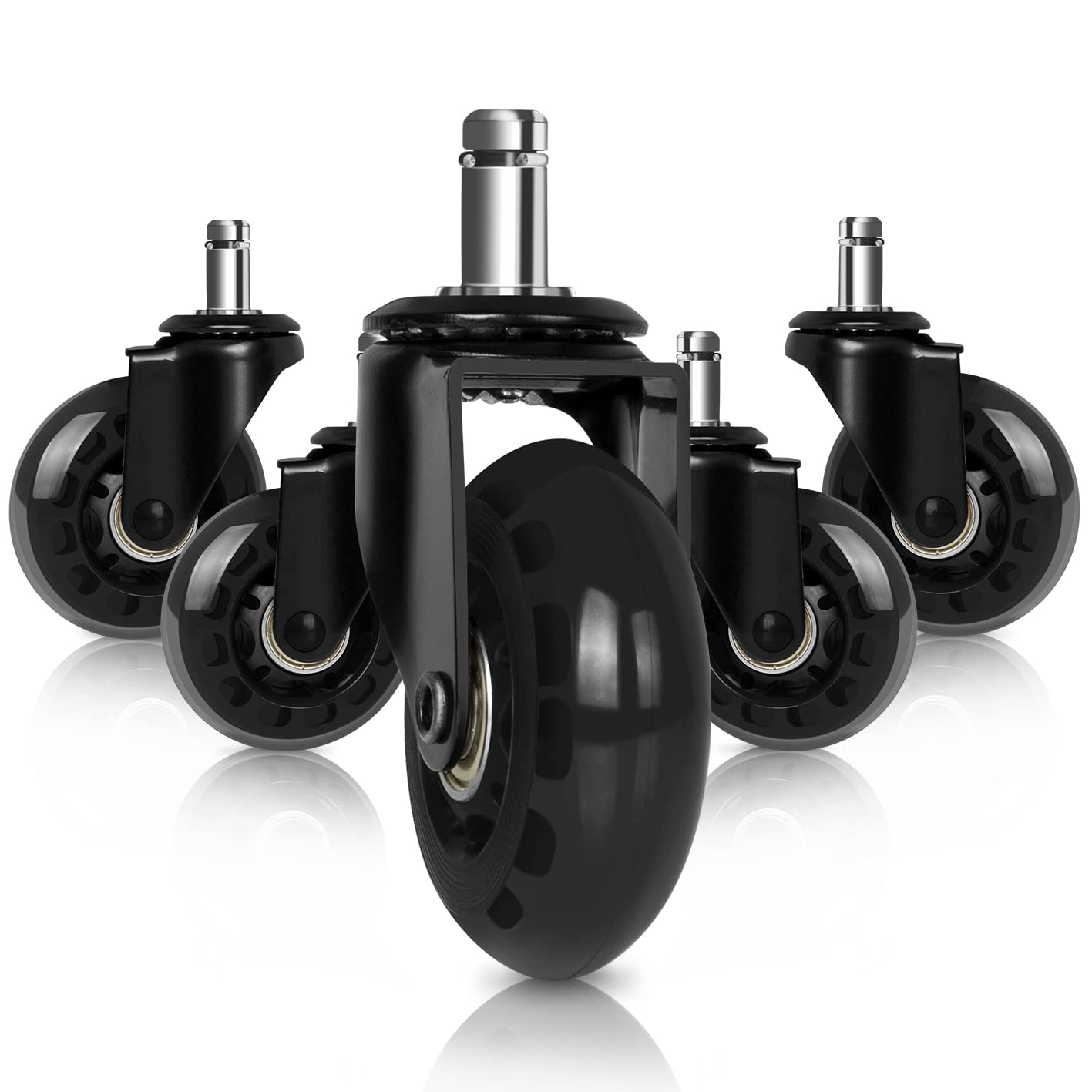 Hirate 2.5' Office Chair Caster Replacement Set Of 5 Rubber Casters Plug-In 11X22Mm Soft Rolling Universal Protect Hardwood Flo