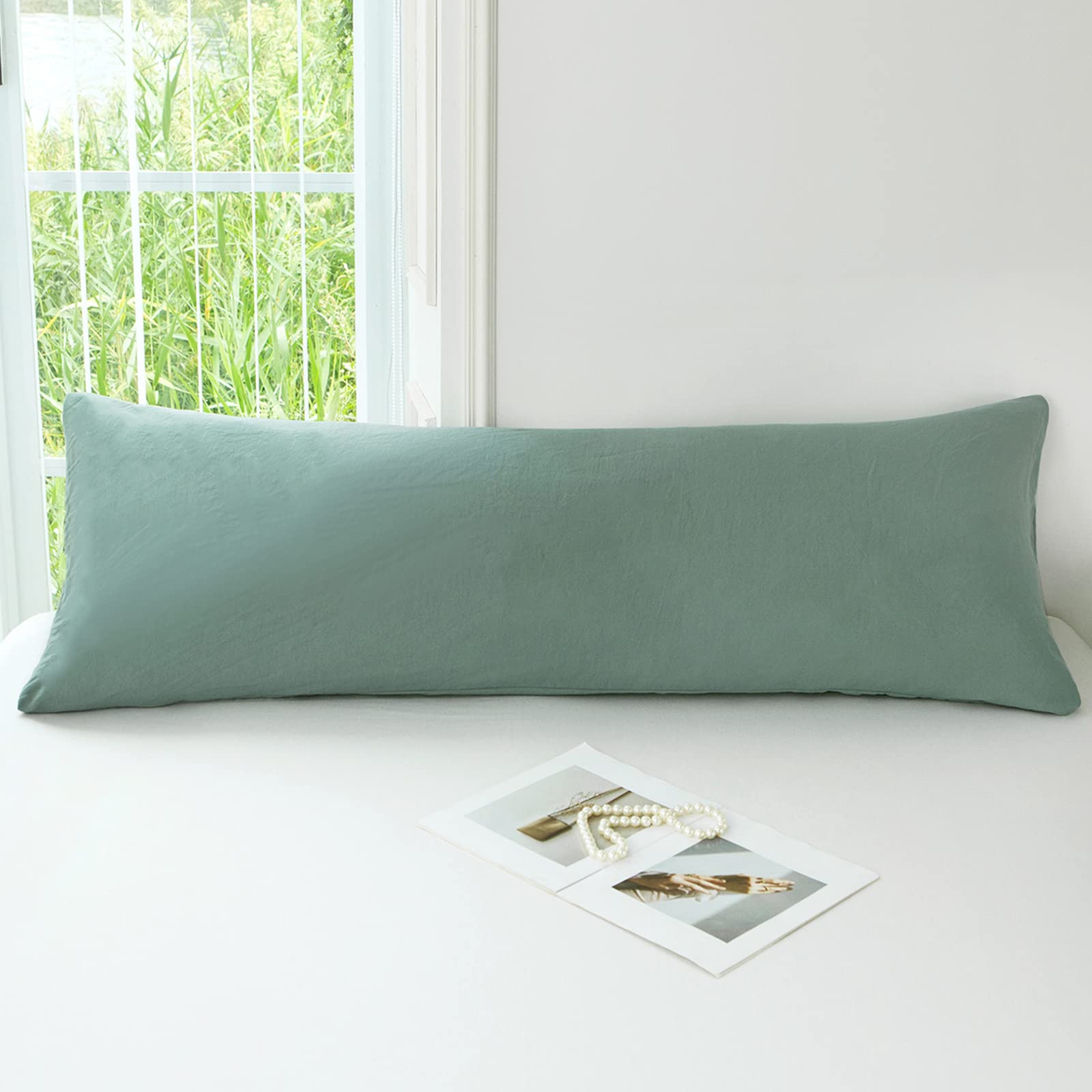 Mildly Super Soft Pillowcase - Washed Microfiber Lightweight Pillow Cases Body Size Sage Green 1Pcs, Easy Care And Fade Resistan