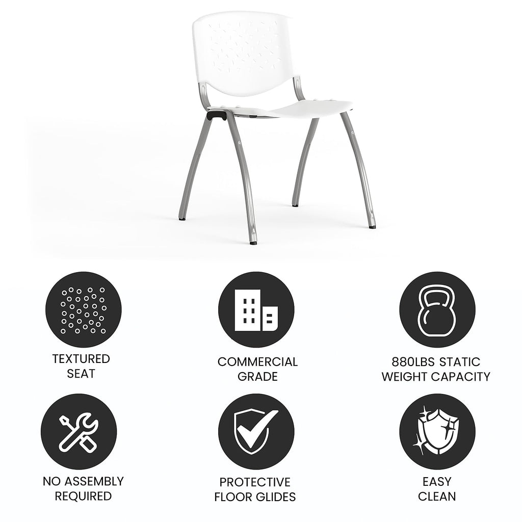 Flash Furniture Hercules Series 880 Lb. Capacity White Plastic Stack Chair With Titanium Gray Powder Coated Frame