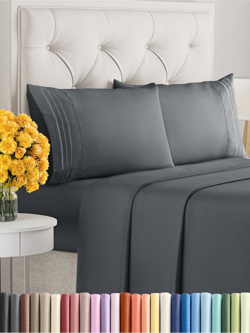 King Size 4 Piece Sheet Set - Extra Soft, Breathable & Cooling Sheets - Hotel Luxury Durable Bed Sheets For Women & Men - Deep Pockets, Easy-Fit & Wrinkle-Free Sheets - Slate Blue Oeko-Tex Bed Sheets