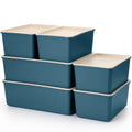 Menkxi 6 Pcs Large and Small Plastic Storage Bins with Lids 14.4 x 10.4 x 5.1 Inch Stackable Storage Containers Decorative Cubby