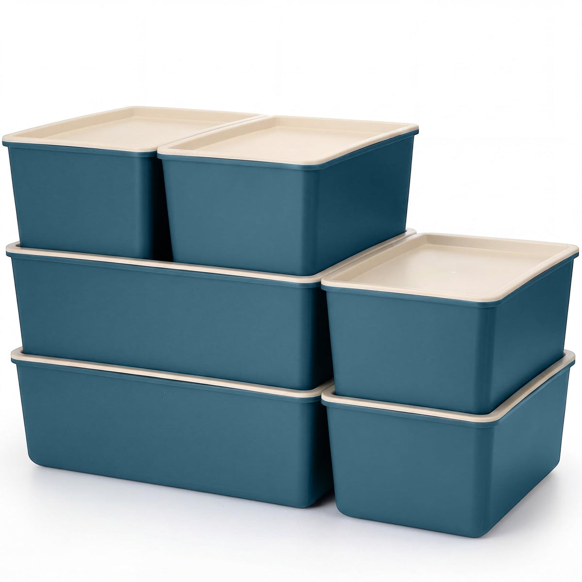 Menkxi 6 Pcs Large and Small Plastic Storage Bins with Lids 14.4 x 10.4 x 5.1 Inch Stackable Storage Containers Decorative Cubby