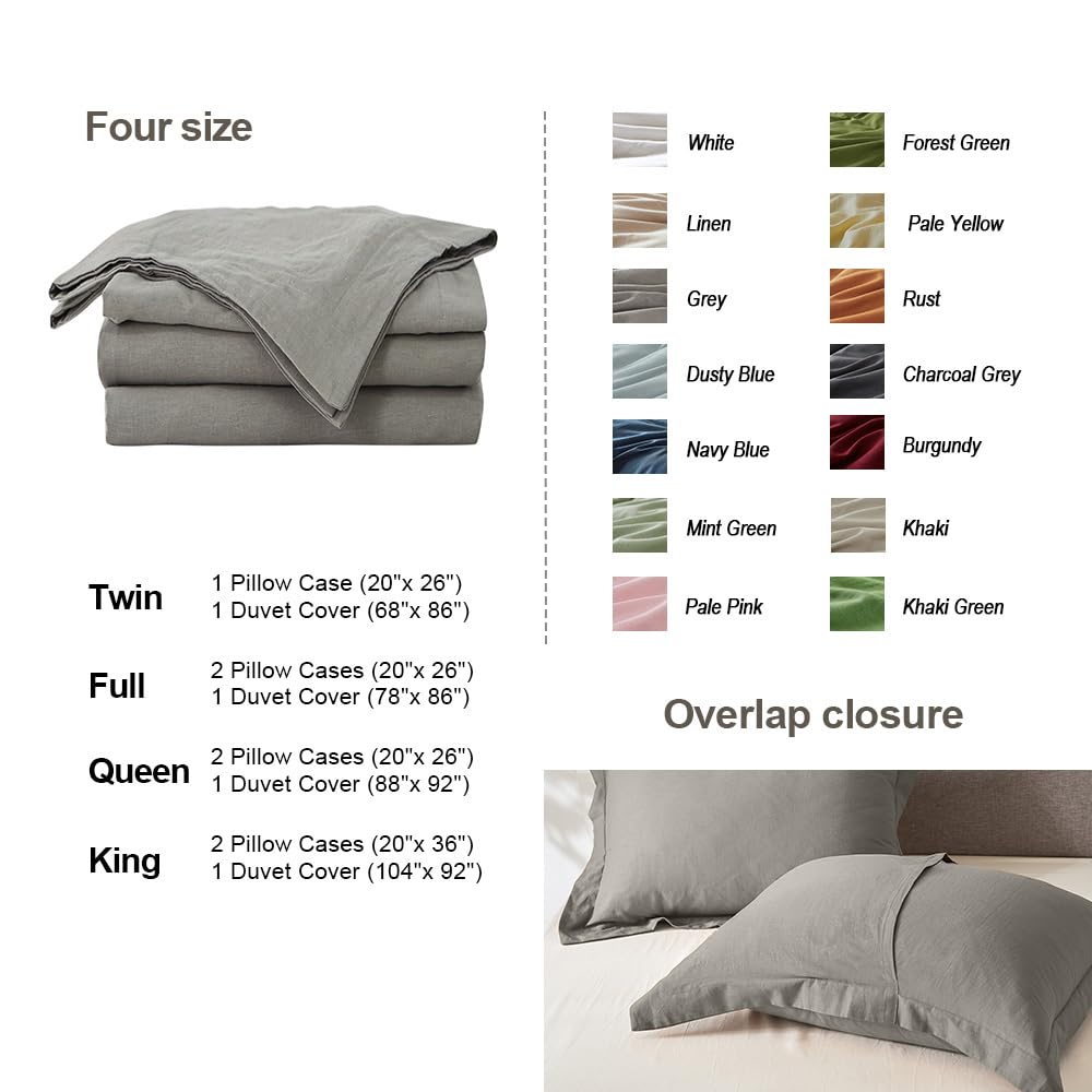 Simple&Opulence French Linen Duvet Cover Set 78'' X 86''- 3 Pieces (1 Comforter Cover,2 Pillowcases)- Natural Flax Cotton Blend-