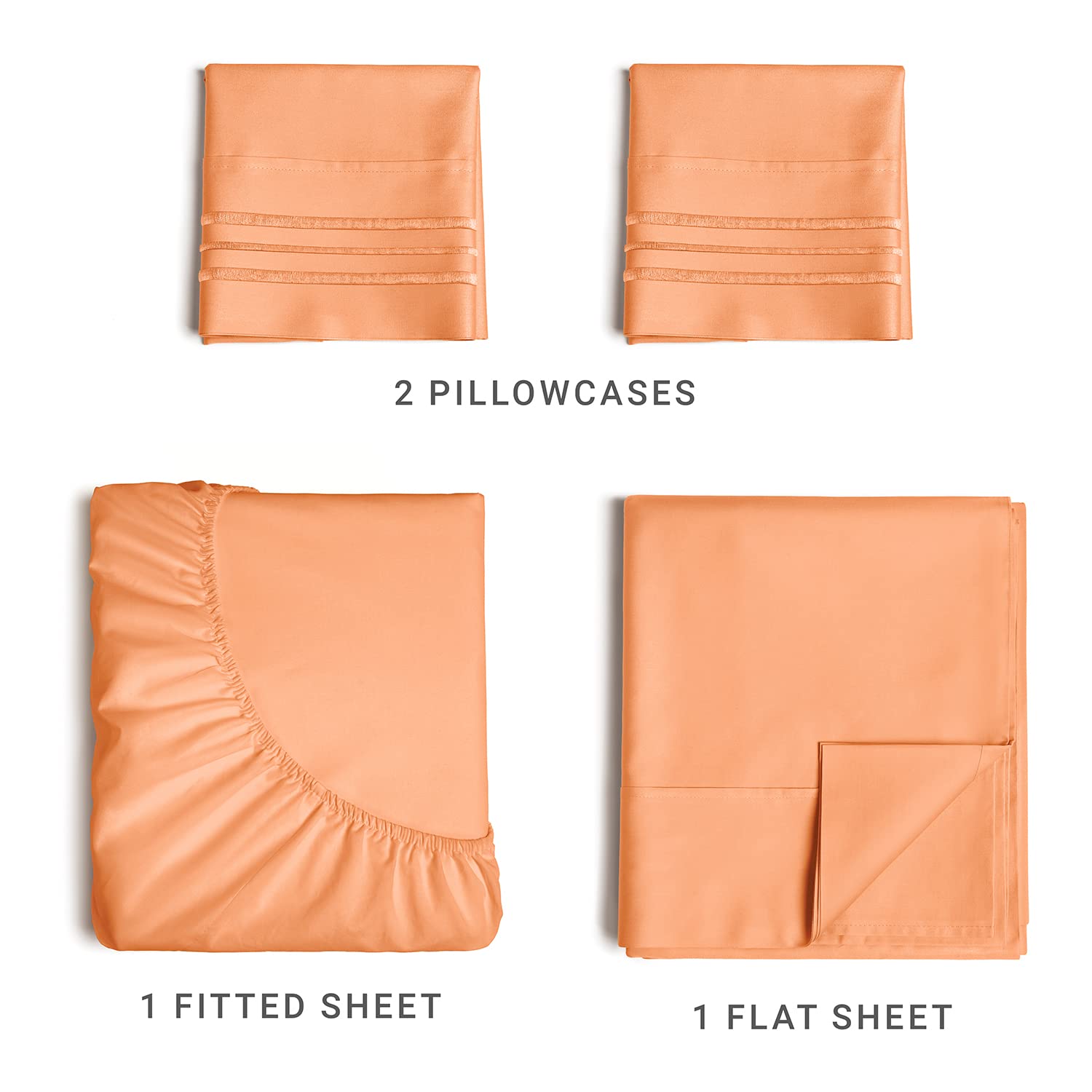 Full Size 4 Piece Sheet Set - Comfy Breathable & Cooling Sheets - Hotel Luxury Bed Sheets For Women & Men - Deep Pockets, Easy-Fit, Extra Soft & Wrinkle Free Sheets - Peach Oeko-Tex Bed Sheet Set