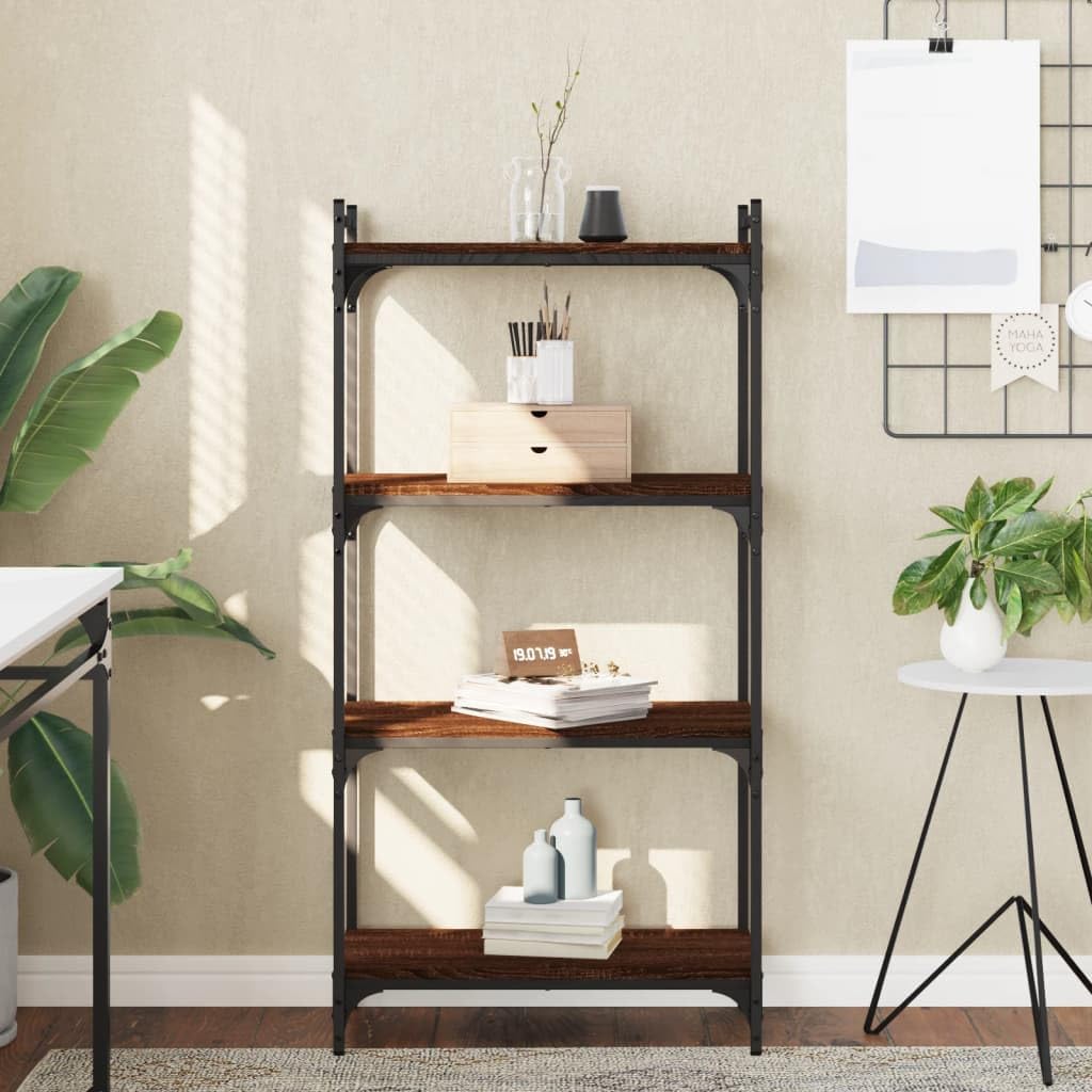 vidaXL 4-Tier Industrial Brown Oak Bookcase - Engineered Wood and Metal Frame, Spacious, Adjustable Feet for Stability