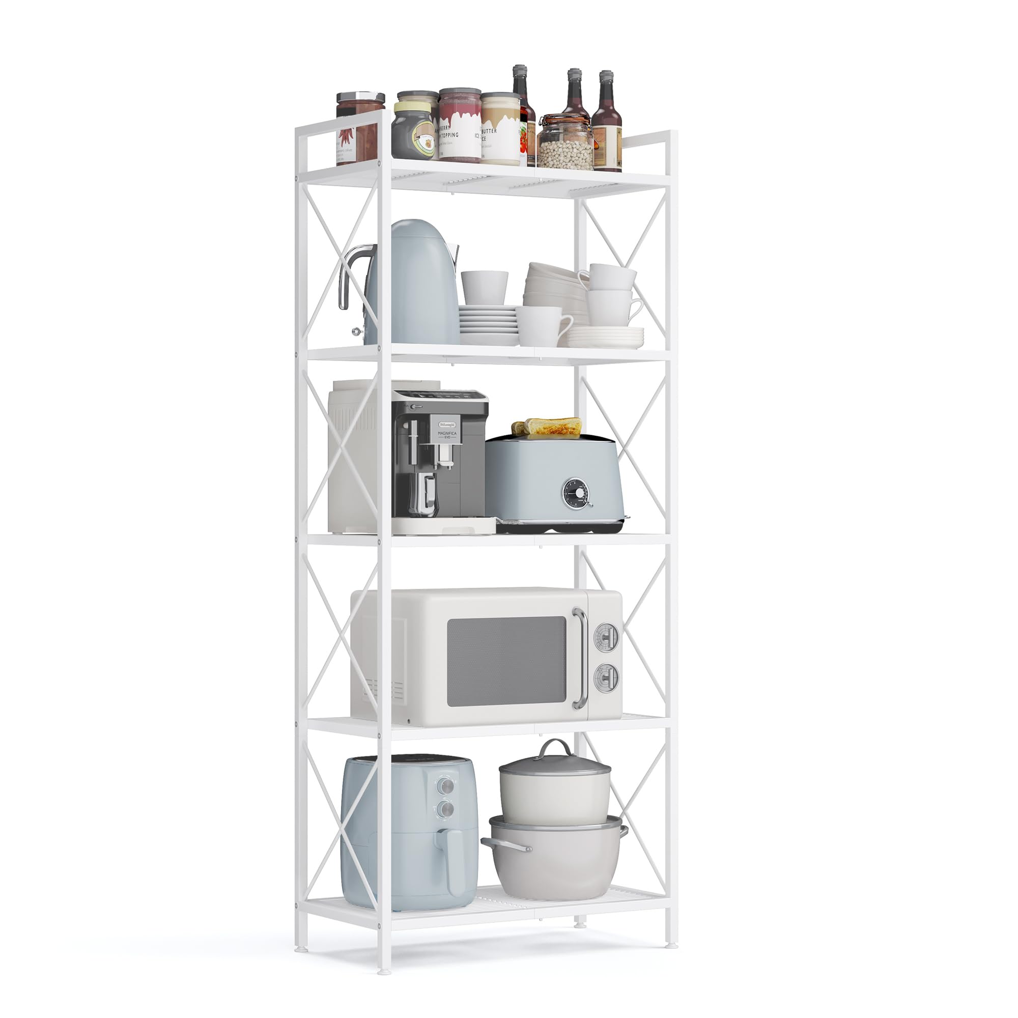 Songmics 5-Tier Metal Storage Rack, Shelving Unit With X Side Frames, Dense Mesh, 12.6 X 23.6 X 57.3 Inches, For Entryway, Kitchen, Living Room, Bathroom, Industrial Style, Cloud White Ubsc165W01
