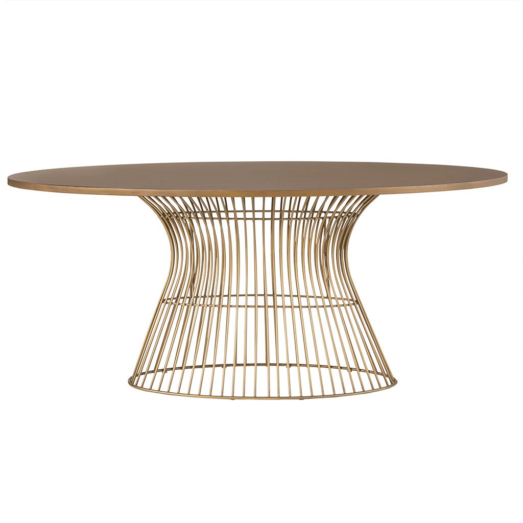 INK+IVY Mercer Dining Oval Solid Wood Tabletop, Metal Wire Frame Base Mid-Century Modern Style Dinner Tables, 70 Wide, Bronze