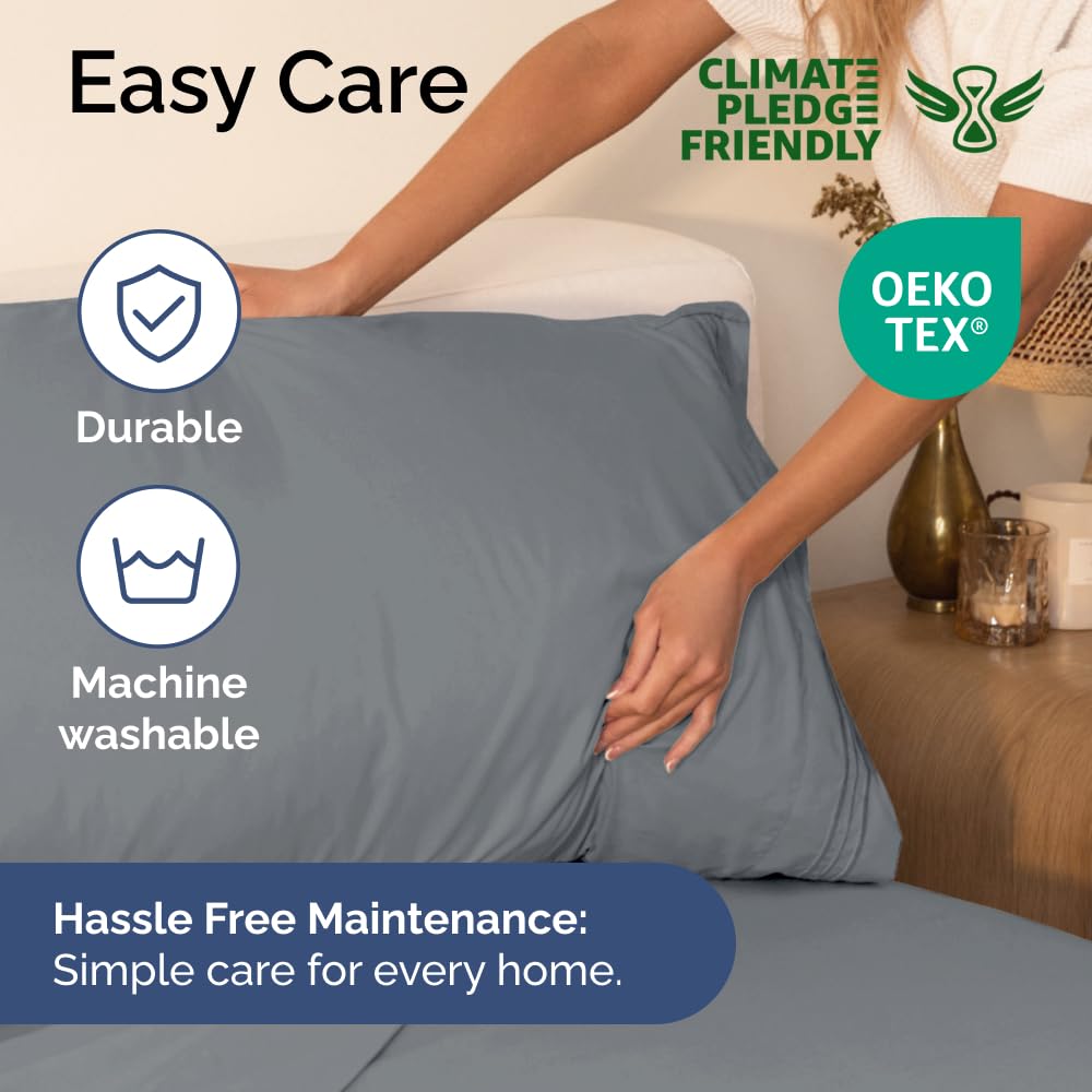 Extra Deep Pocket King Sheets - 4 Piece Breathable & Cooling Bed Sheets - Hotel Luxury Bed Sheet Set - Soft, Wrinkle Free & Comfy - Easily Fits Extra Deep Mattresses - Deep Pocket Steel Blue Sheets
