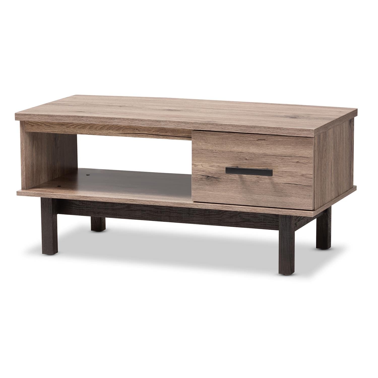 Baxton Studio Arend Two-Tone Oak Wood 1-Drawer Coffee Table in Brown and Black