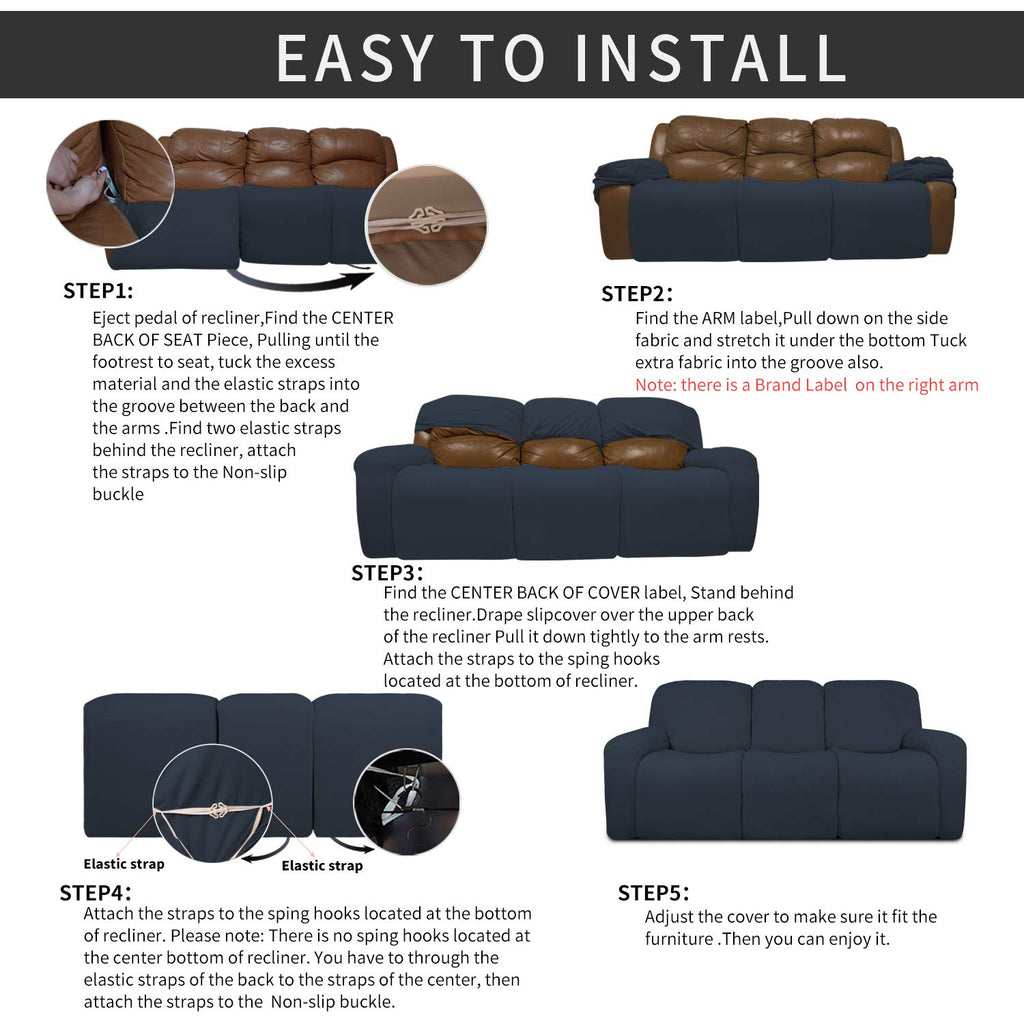 Easy-Going 8 Pieces Recliner Sofa Stretch Sofa Slipcover Sofa Cover Furniture Protector Couch Soft With Elastic Bottom Kids, Spa
