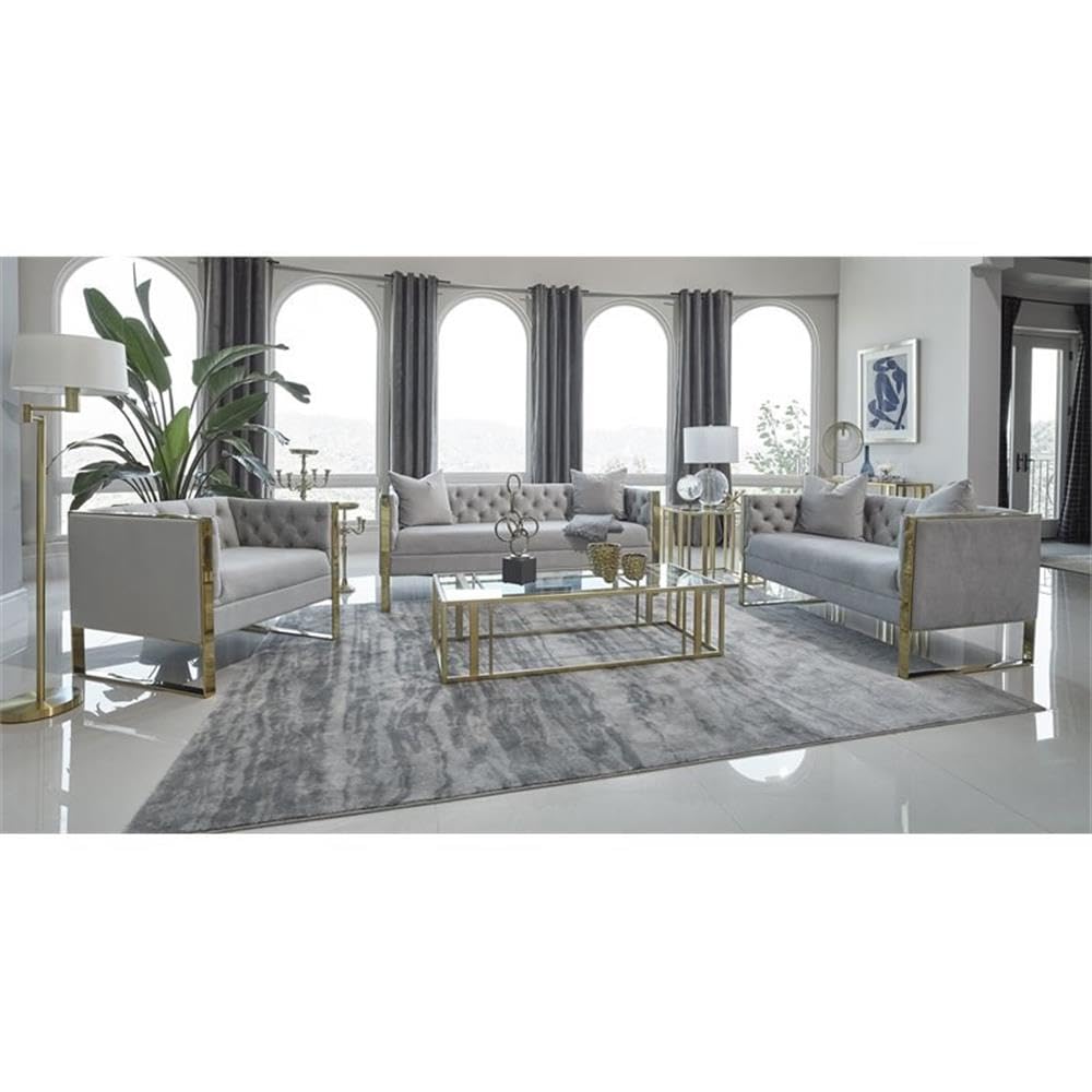 Coaster Home Furnishings 3-Piece Contemporary Velvet Tufted Back Sofa Set in Gray