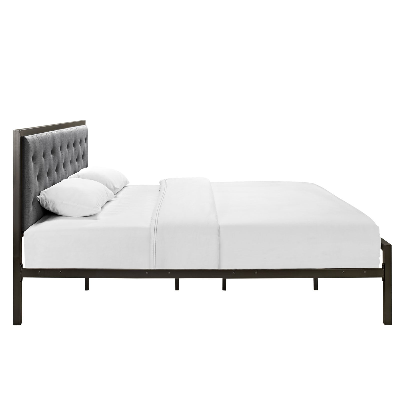 Modway Mia Upholstered Brown Gray Tufted Platform Bed With Metal Slat Support in King