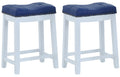 Angel Line Bar Stools, 24 Set of 2, White with Blue Cushion