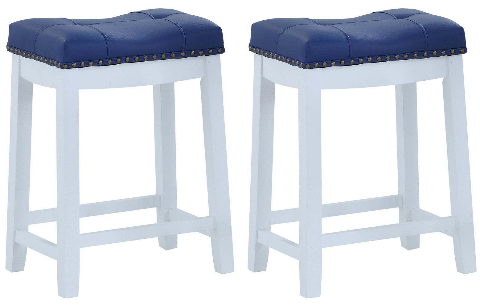 Angel Line Bar Stools, 24 Set of 2, White with Blue Cushion
