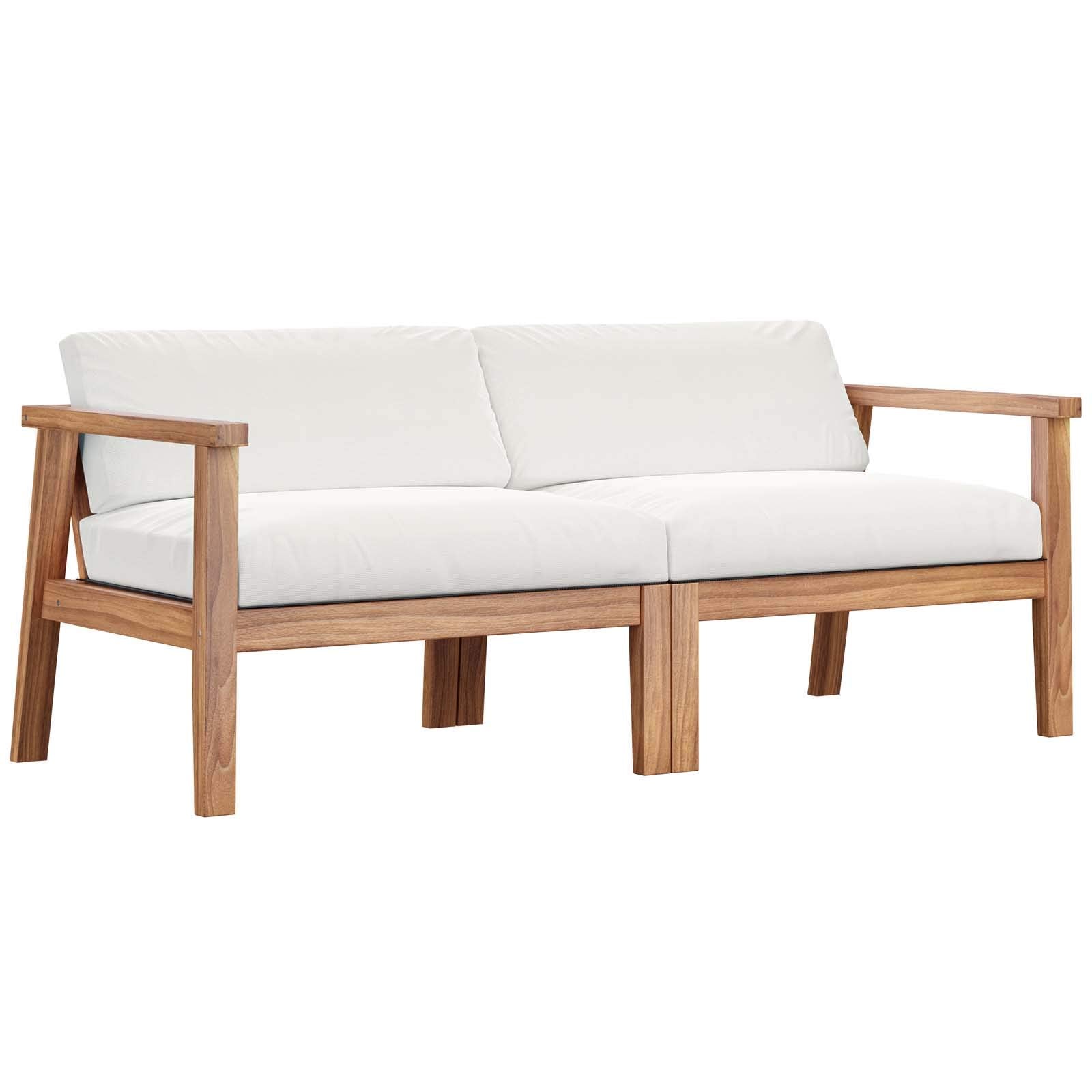 Modway Eei-4259-Nat-Whi-Set Bayport Patio Teak Wood 2-Seater Loveseat, 2 Piece Set, Natural White