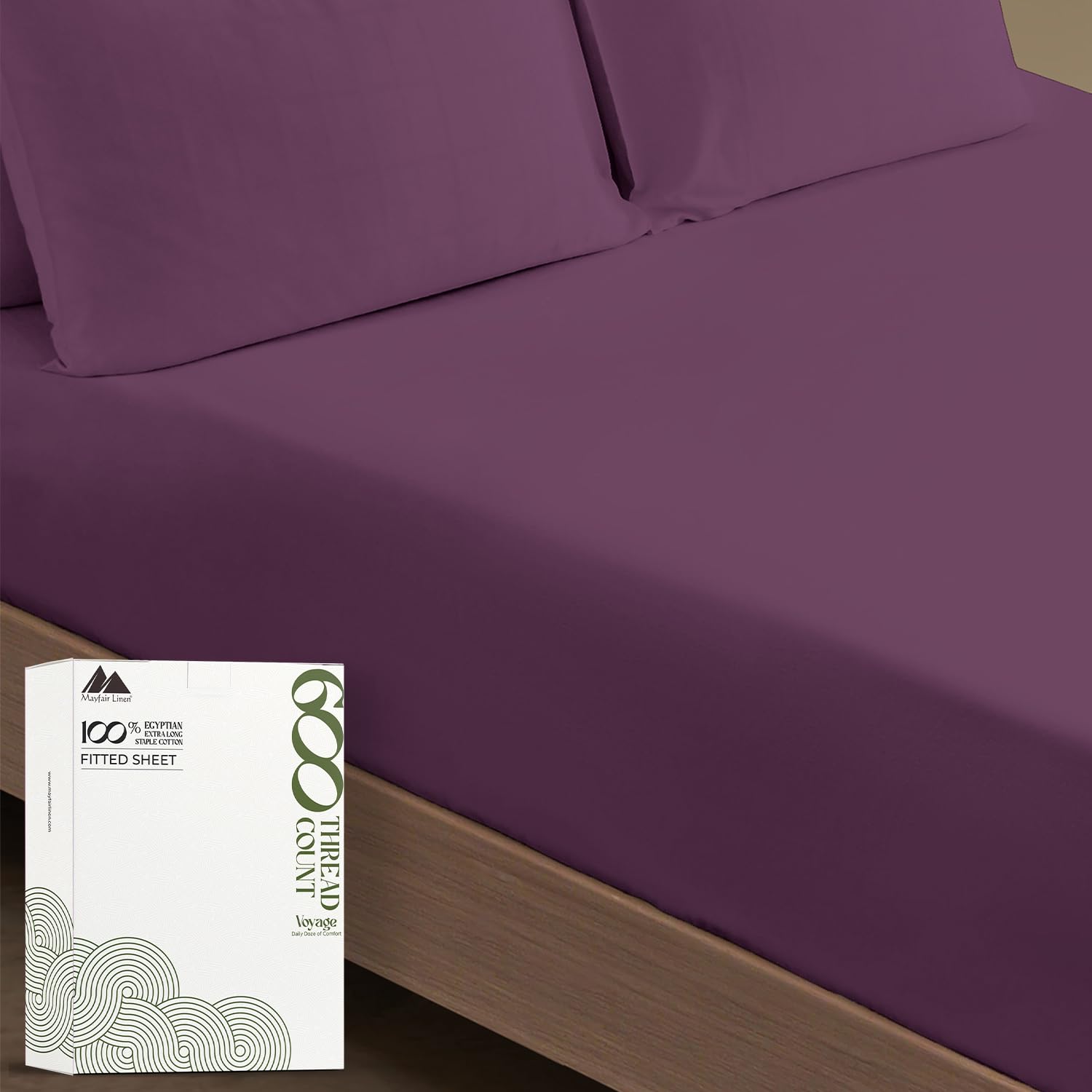 Mayfair Linen Twin Xl Fitted Sheet Only - 100% Egyptian Cotton 600 Thread Count Deep Pocket Fitted Sheet Twin Xl, Soft Cooling Sateen Elastic Bottom Sheet, Fits College Dorm Mattress - Plum