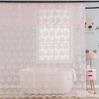 TUDECO Pink Long Shower Curtain 84 inches Length with Attached Valance, Spring Floral Lace Shower Curtain for Bathroom Cute Girl