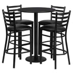 Flash Furniture Jamie 30'' Round Black Laminate Table Set with Round Base and 4 Ladder Back Metal Barstools - Black Vinyl Seat