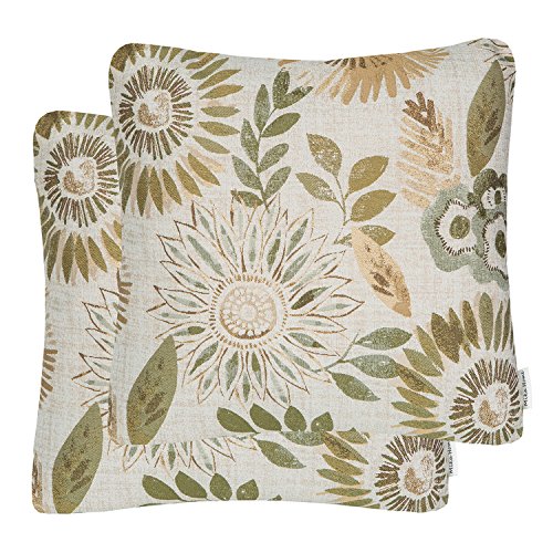 Mika Home Pack Of 2 Decorative Throw Pillows Cases Cushion Cover For Sofa Couch Bed,Sunflower Pattern,20X20 Inches,Green Cream