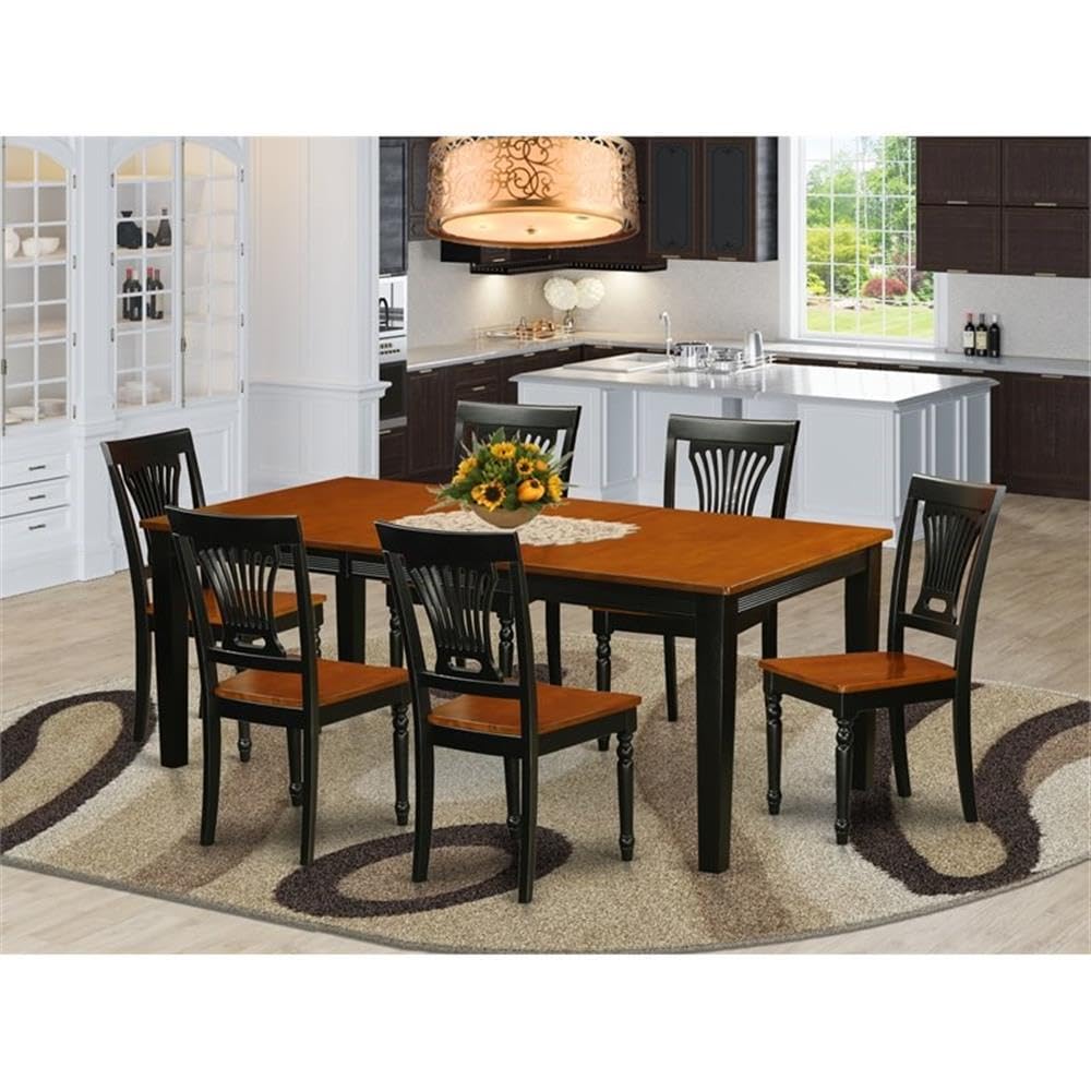 East West Furniture QUPL7-BCH-W 7 Piece Modern Dining Table Set Consist of a Rectangle Wooden Table with Butterfly Leaf and 6 Dining Room Chairs, 40x78 Inch, Black & Cherry