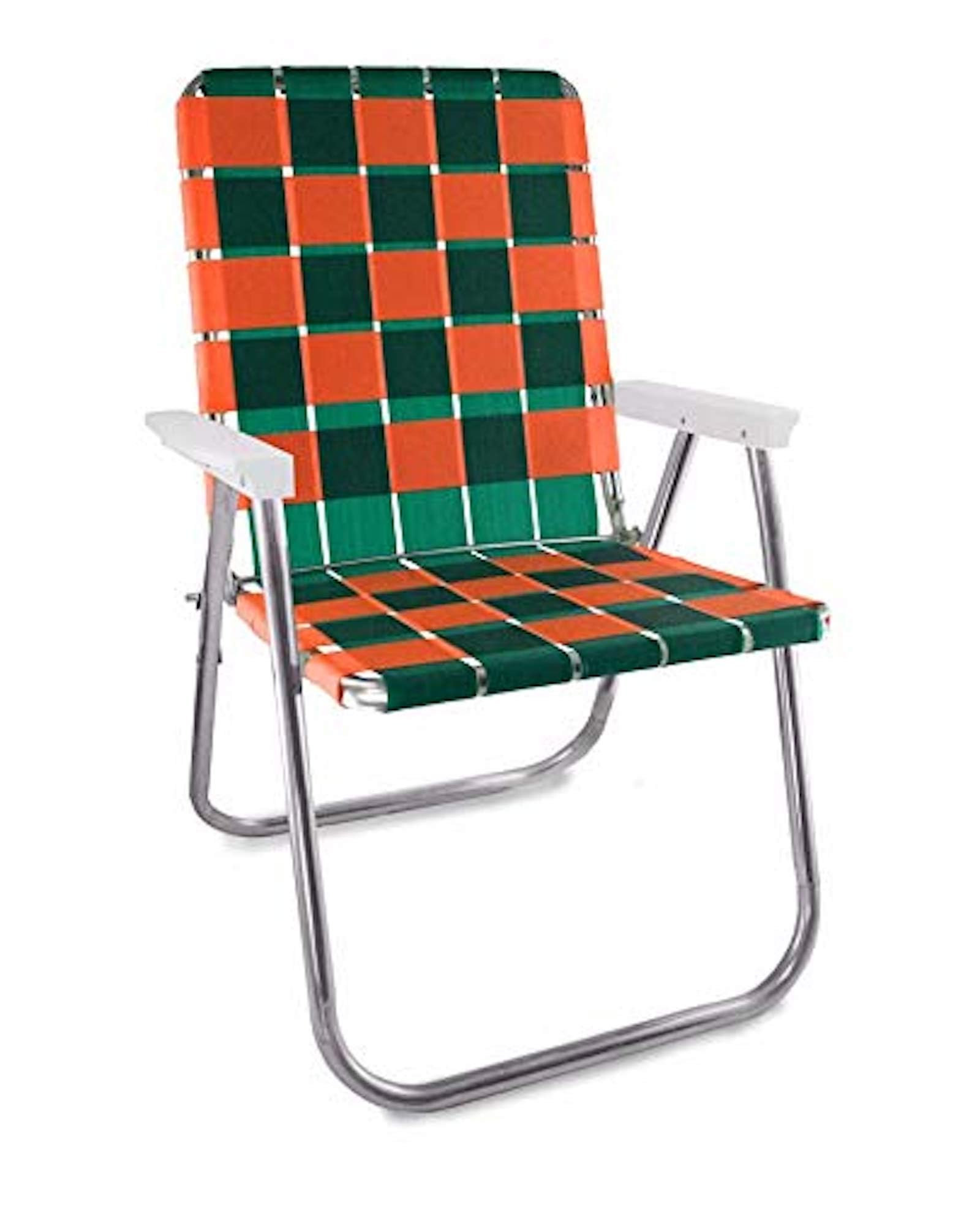 Lawn Chair USA | Folding Aluminum Webbed Chair for Camping, Sports, and Beach | Classic - Green//Orange