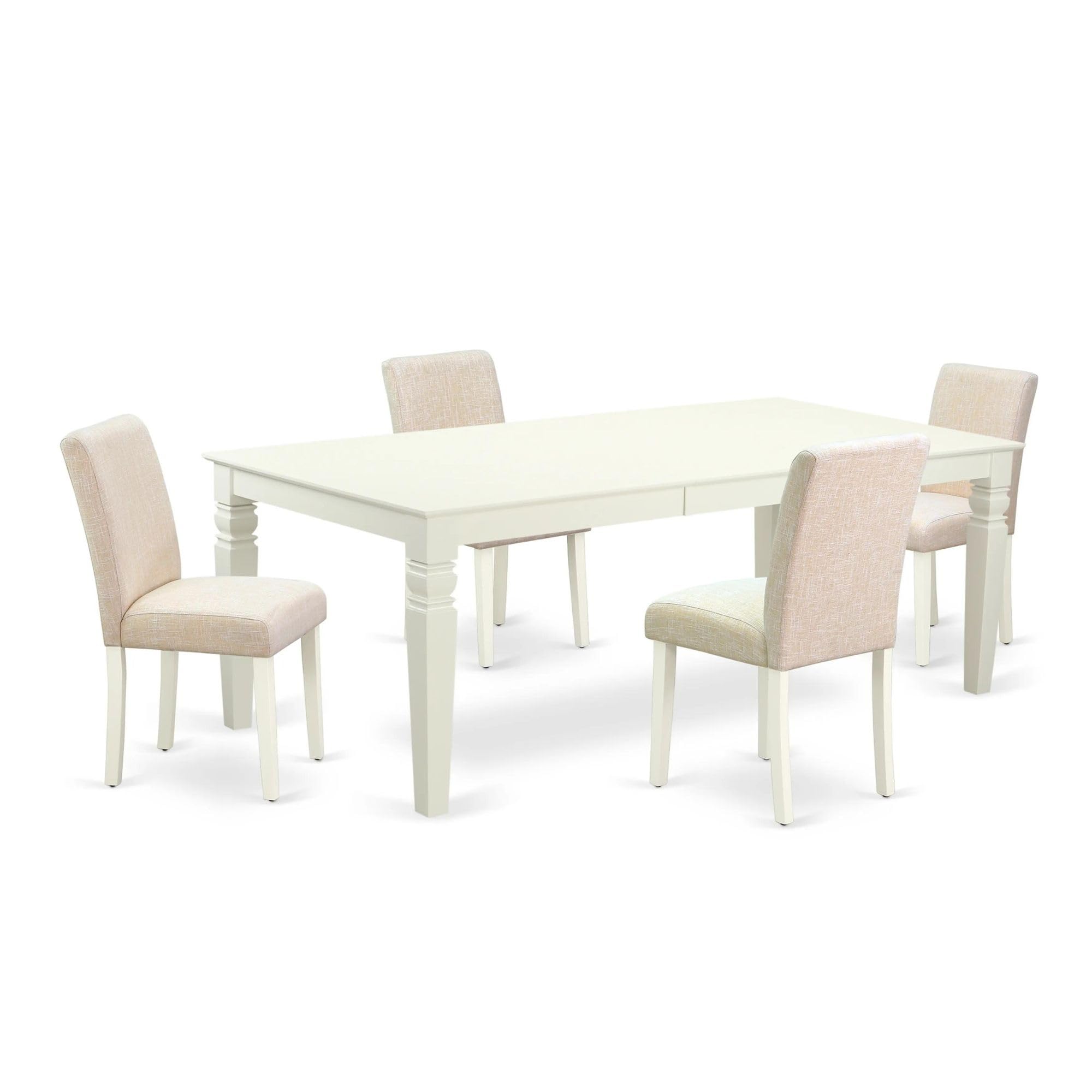 East West Furniture Lgab5-Lwh-02 5 Piece Dining Set Includes A Rectangle Dining Room Table With Butterfly Leaf And 4 Light Beige Linen Fabric Upholstered Chairs, 42X84 Inch, Linen White