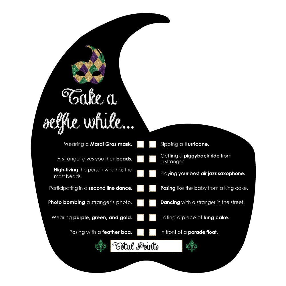 Big Dot Of Happiness Mardi Gras - Selfie Scavenger Hunt - Masquerade Party Game - Set Of 12