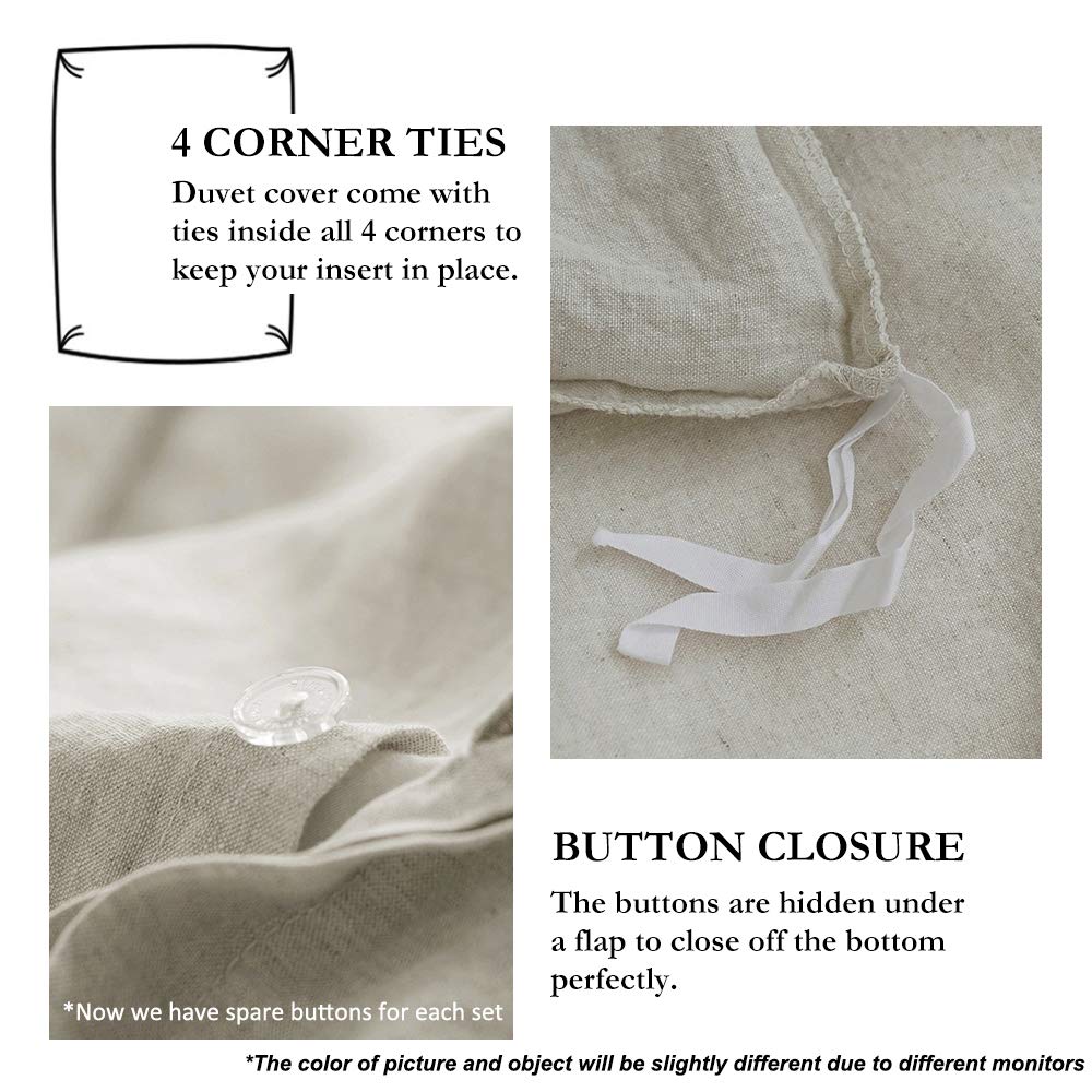 Simple&Opulence 100% Linen Duvet Cover Set With Embroidery Border Washed - 2 Pieces (1 Duvet Cover & 1 Pillow Sham) With Button Closure Soft Breathable Farmhouse - Linen, Twin Size