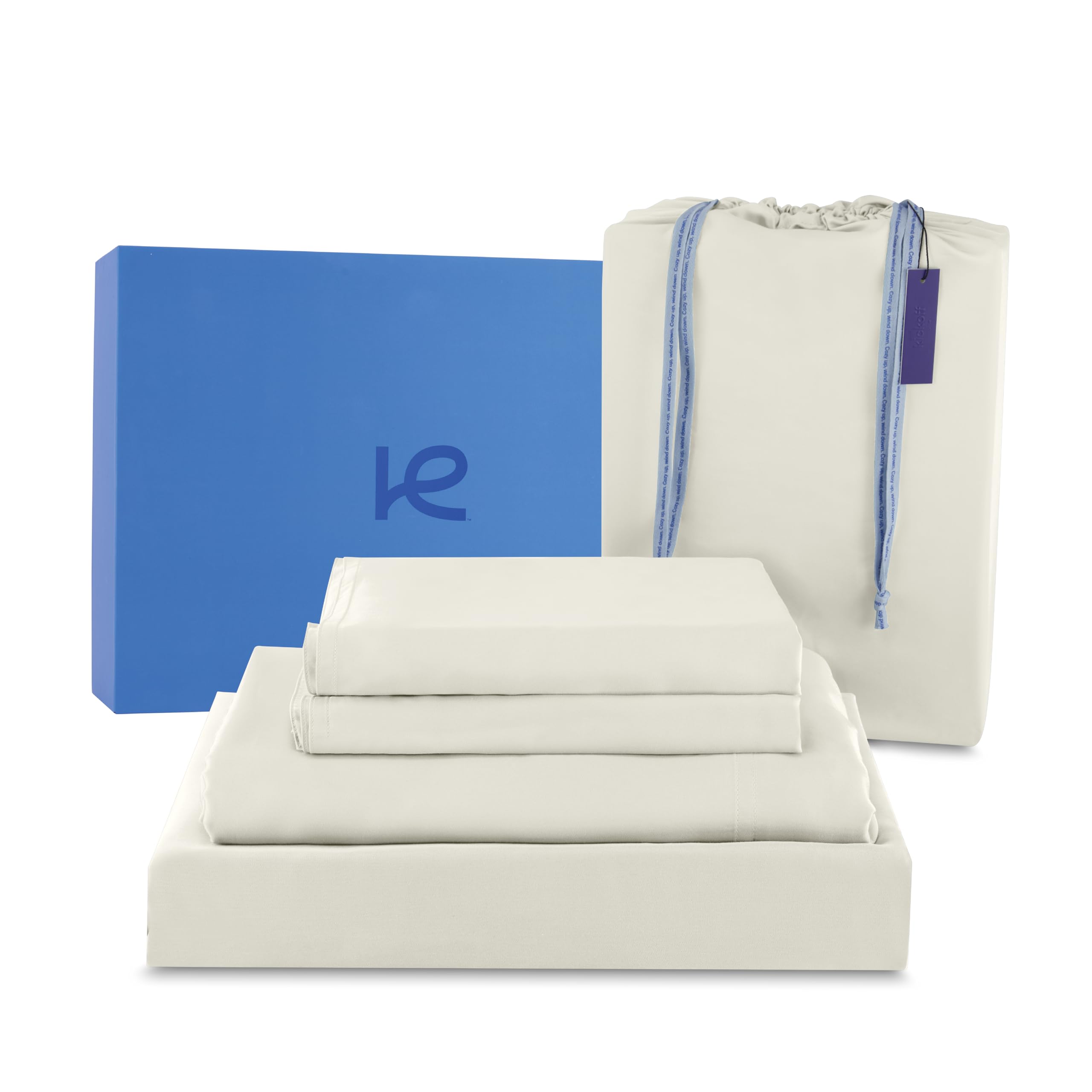 Kickoff 100% Organically Grown Viscose Bamboo 4-Pc Bedding Sheet Set, King Size, Cooling & Breathable, Double Stitching, Flat &