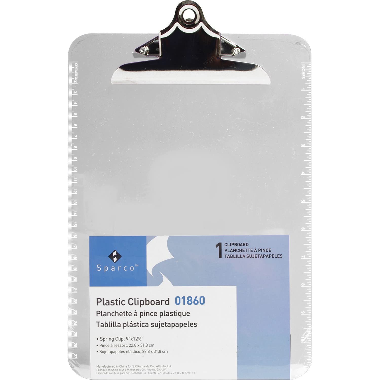 Sparco Products 01860 Clipboard, Plastic, 9-Inch X12-Inch , Clear