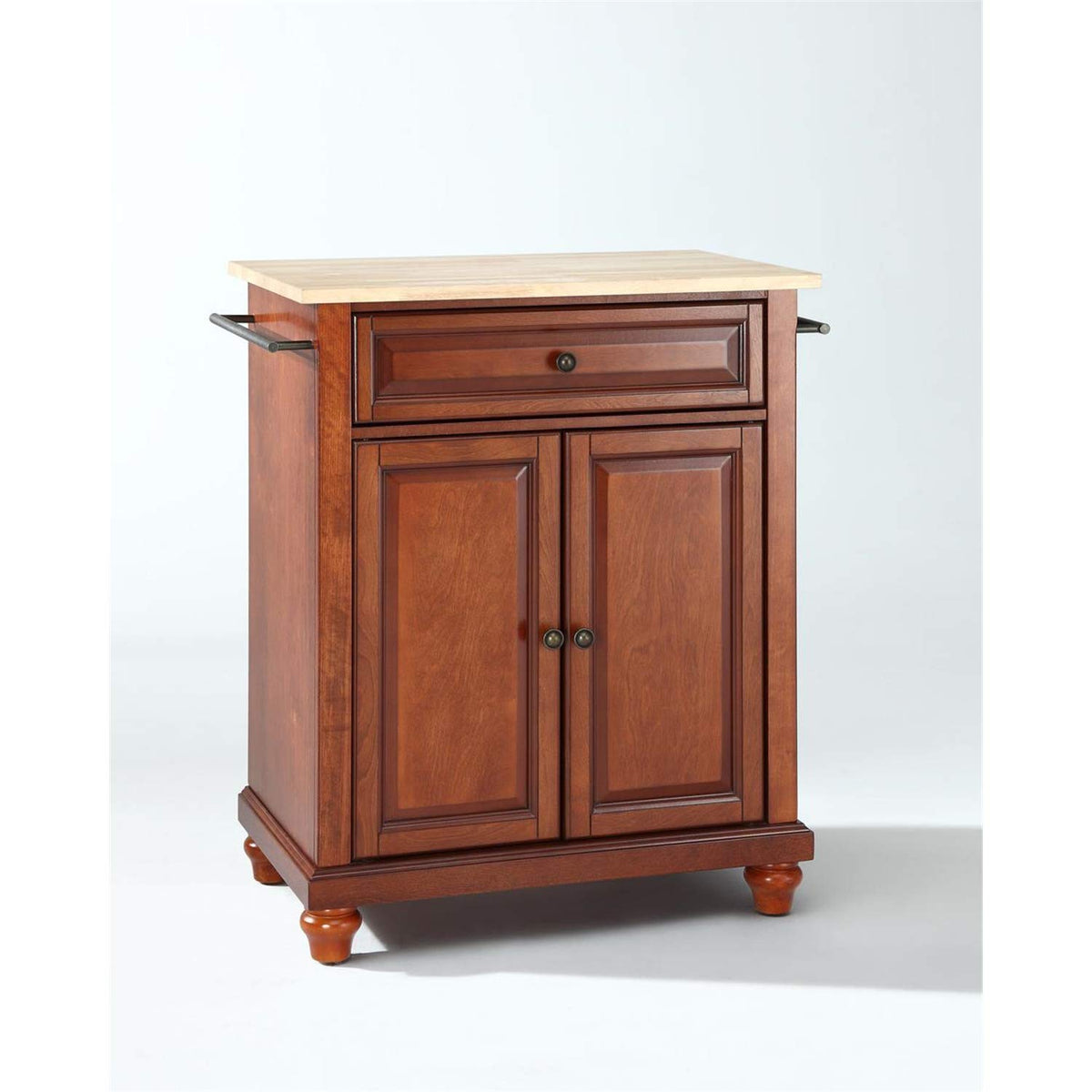 Crosley Cambridge Solid Black Granite Top Portable Kitchen Island In White Finish Classic Cherry/Natural Wood