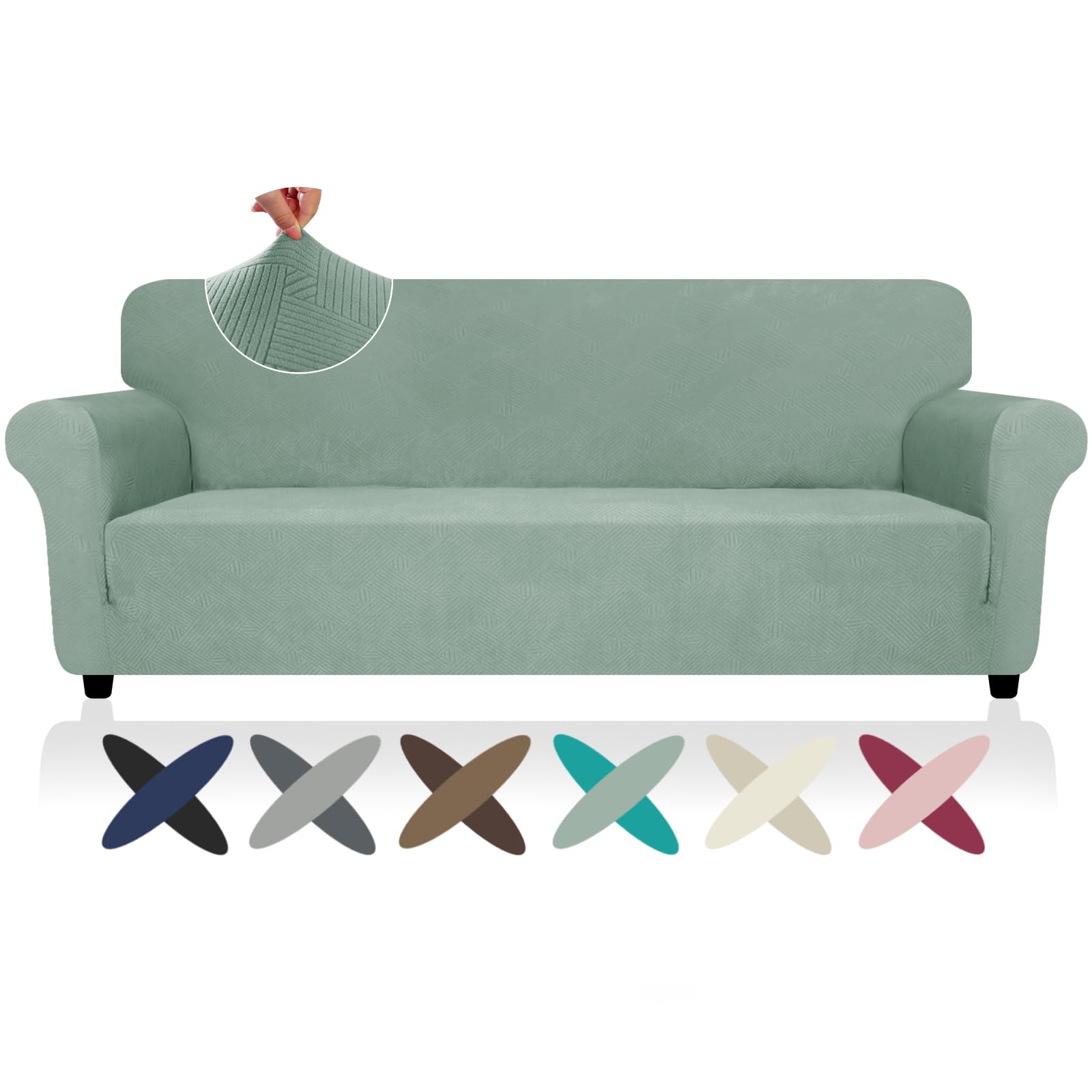 Znsayotx Oversized Super Stretch Couch Cover (91'-110'), New Striped Sofa Covers Comfortable & Durable, Dog Cat Pets Friendly Extra Large Spandex Sofa Slipcovers (Pea Green, Xl Sofa)