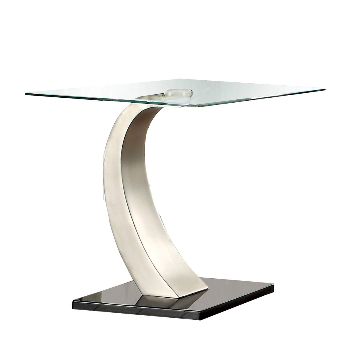 Benjara Glass Top End Table with Curved Pedestal Base, Black and Gray