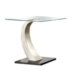 Benjara Glass Top End Table with Curved Pedestal Base, Black and Gray