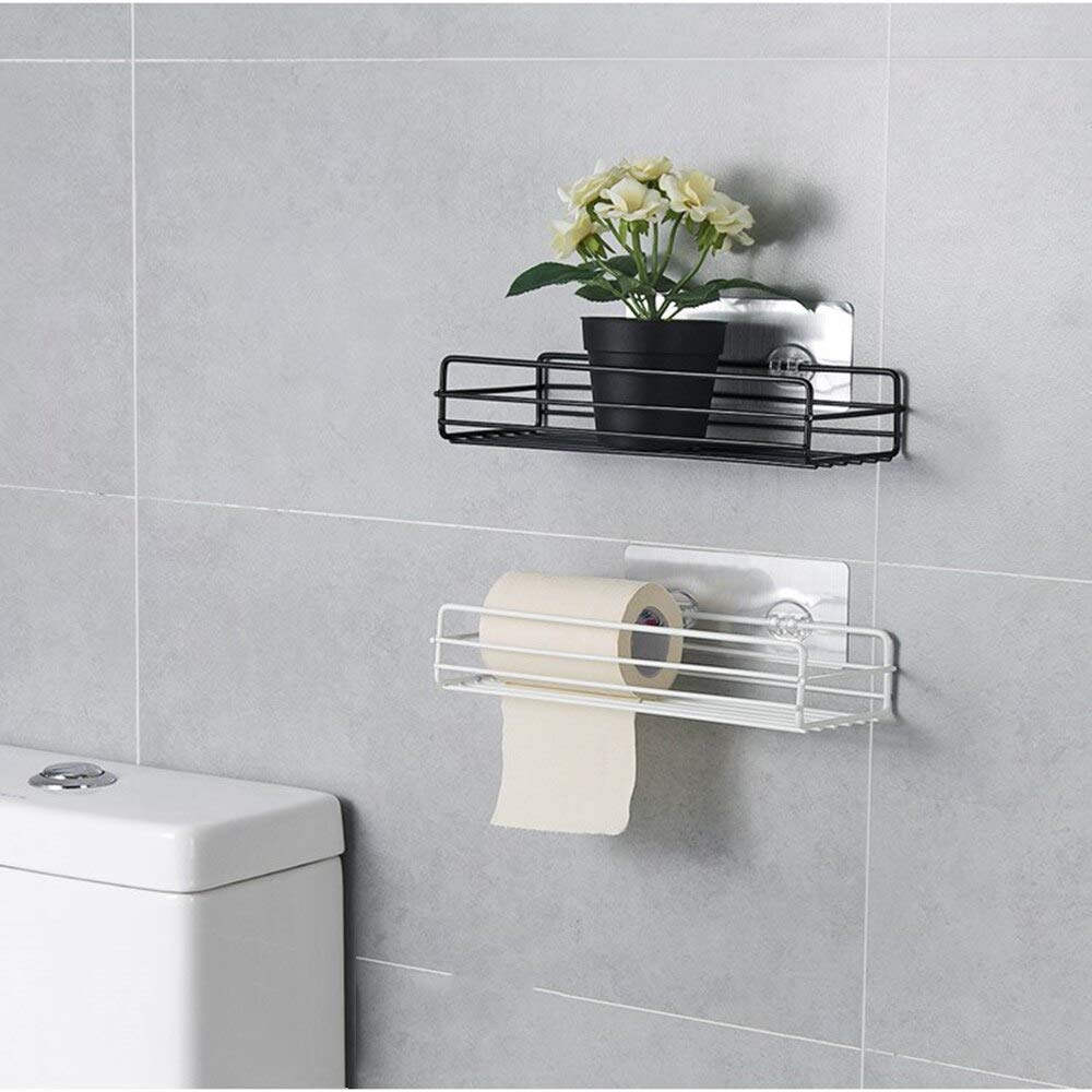 MOHAK Multipurpose Metal Kitchen Bathroom Storage Shelf Wall Holder Storage Rack Organizer with Strong Magic Sticker (Black) (2p